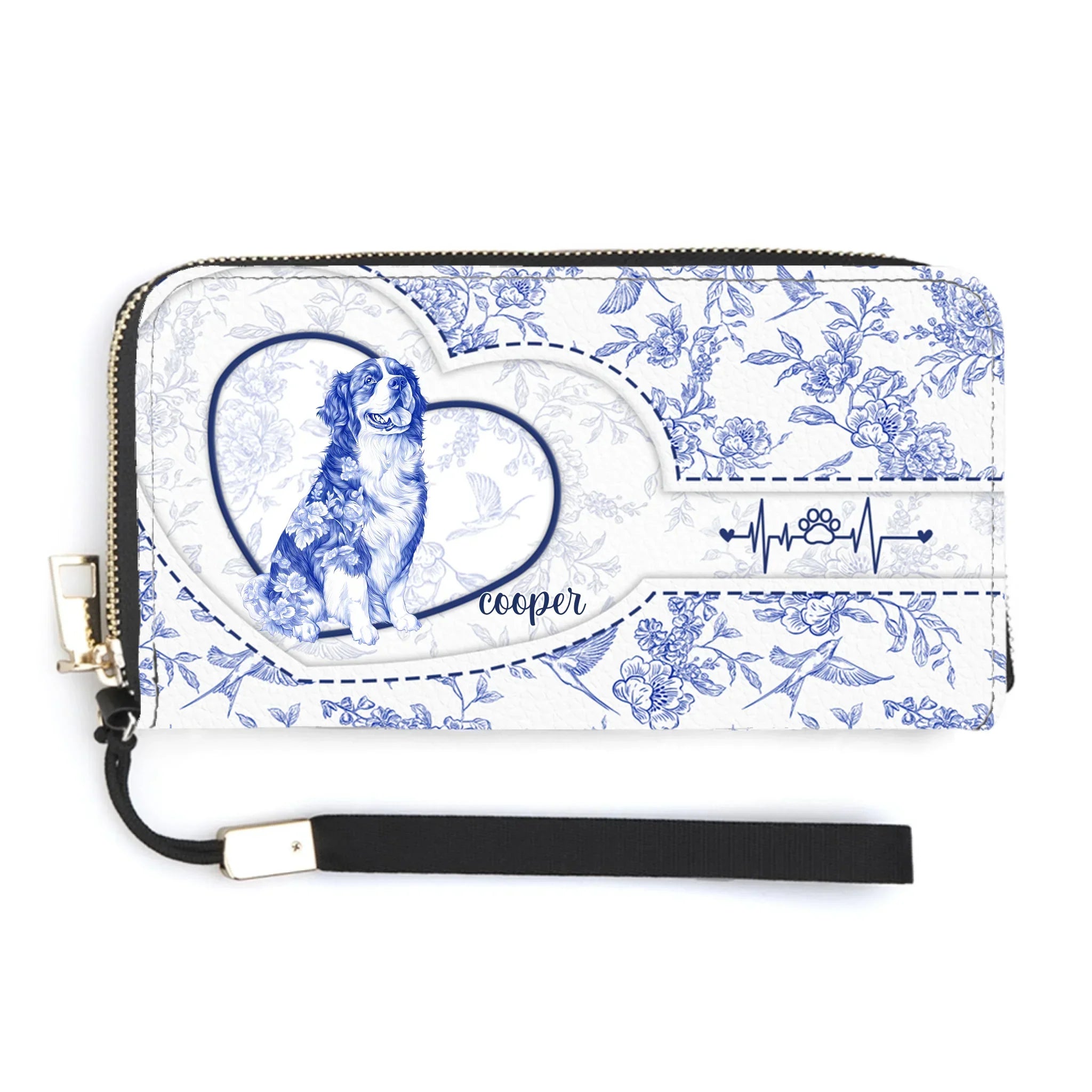 Dog Lover Gift Custom Toile De Jouy French Style - Personalized Long Wallet