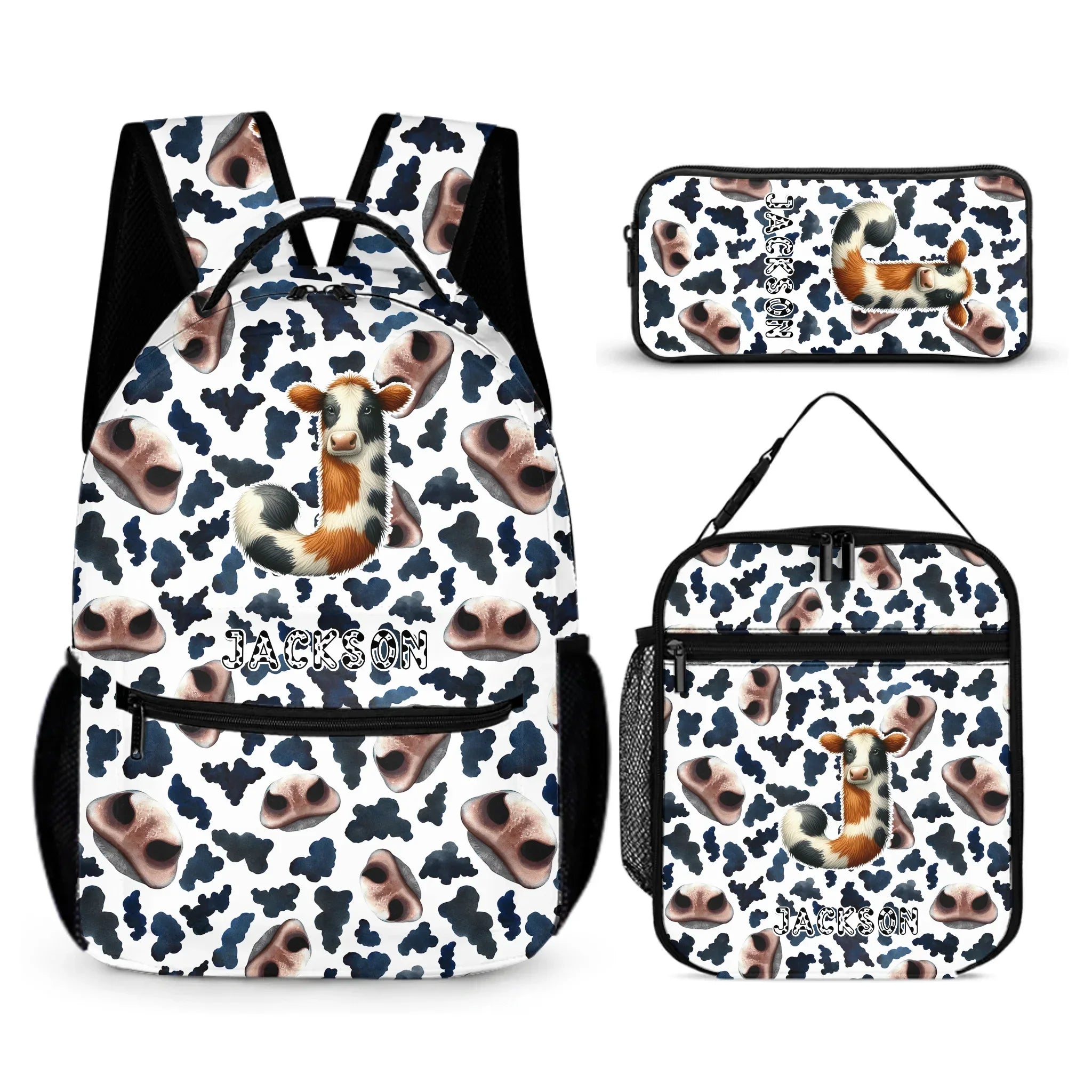 Initials Customized Name Customized Cow School Bag - School Season Gifts for Kids