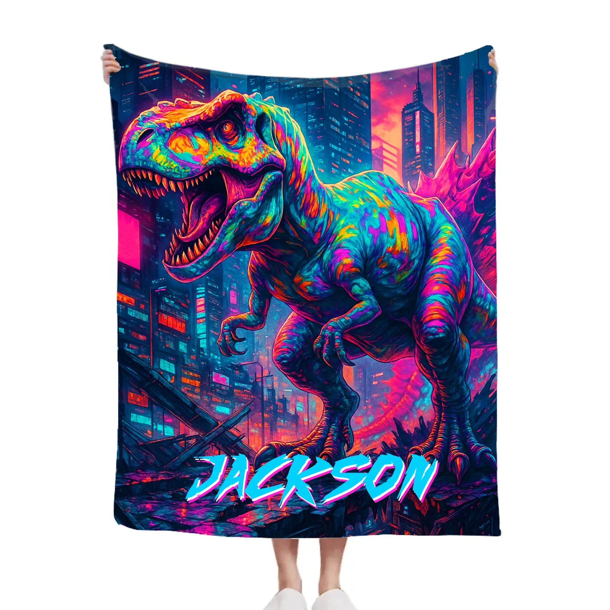 Cyberpunk Dinosaur - Personalized Blanket