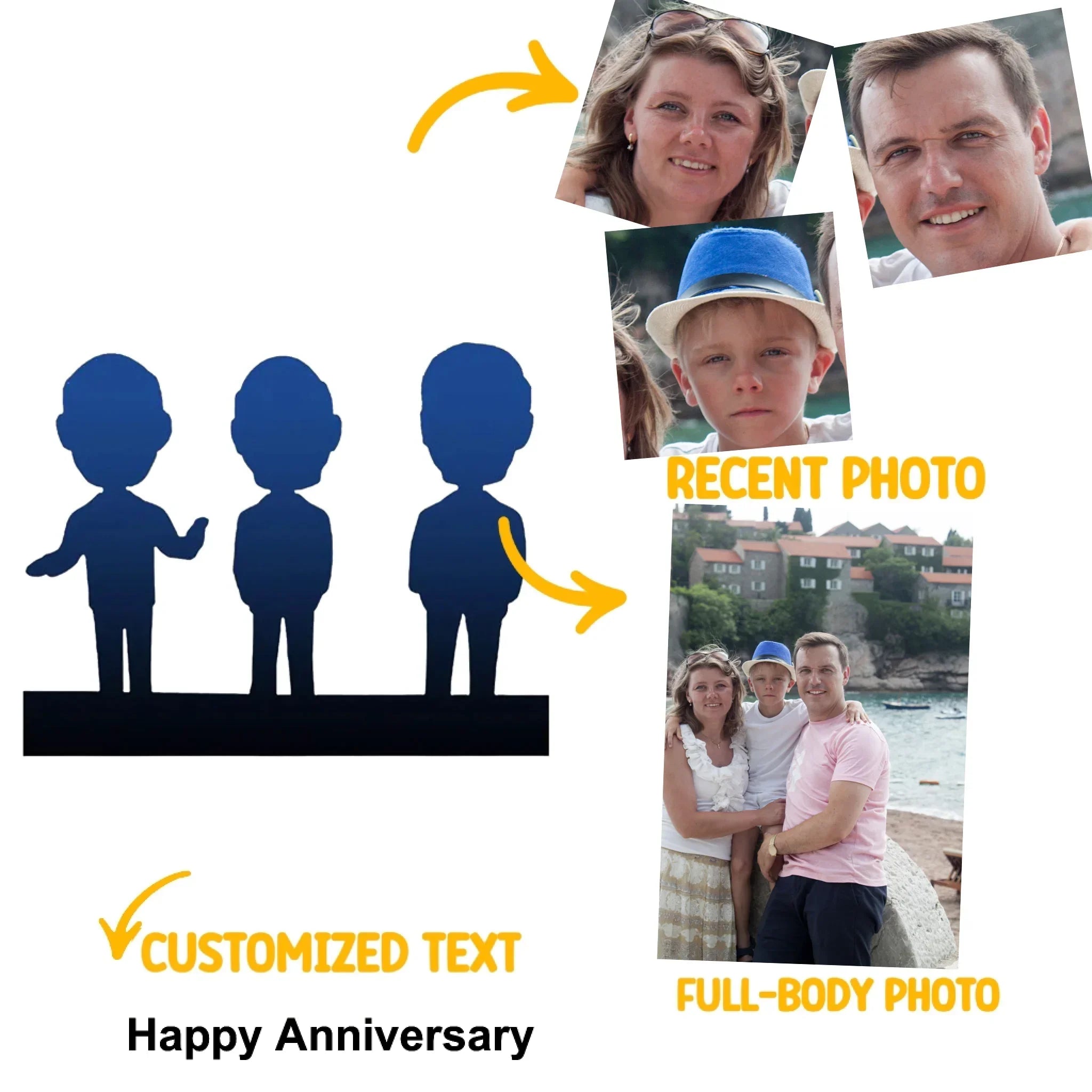 Personalized Photo-Crafted Clay Figurine - A Unique Gift-Customize 3 people - Joliny