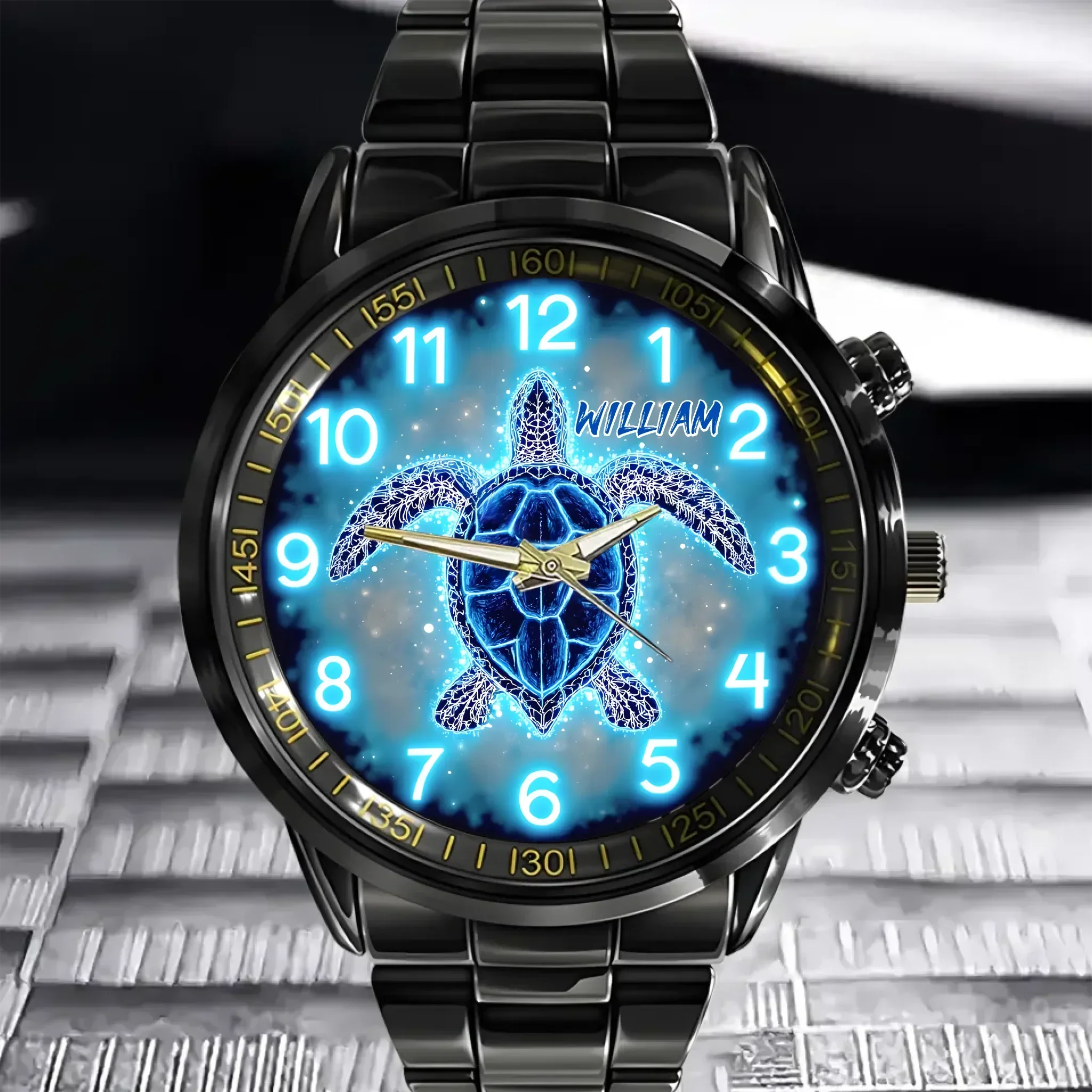 Blue Fluorescent Turtle Custom Watch - Personalized Watch