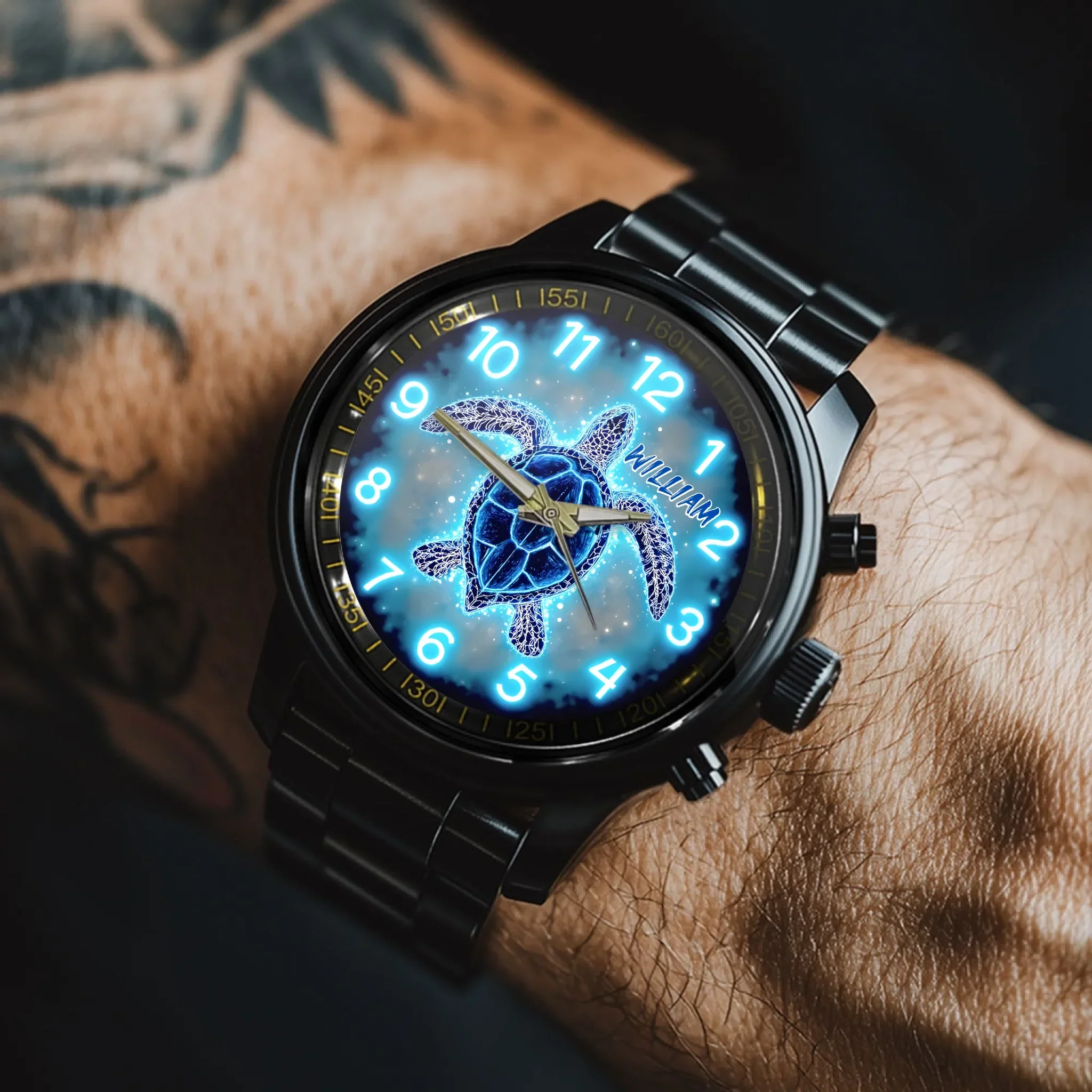 Blue Fluorescent Turtle Custom Watch - Personalized Watch