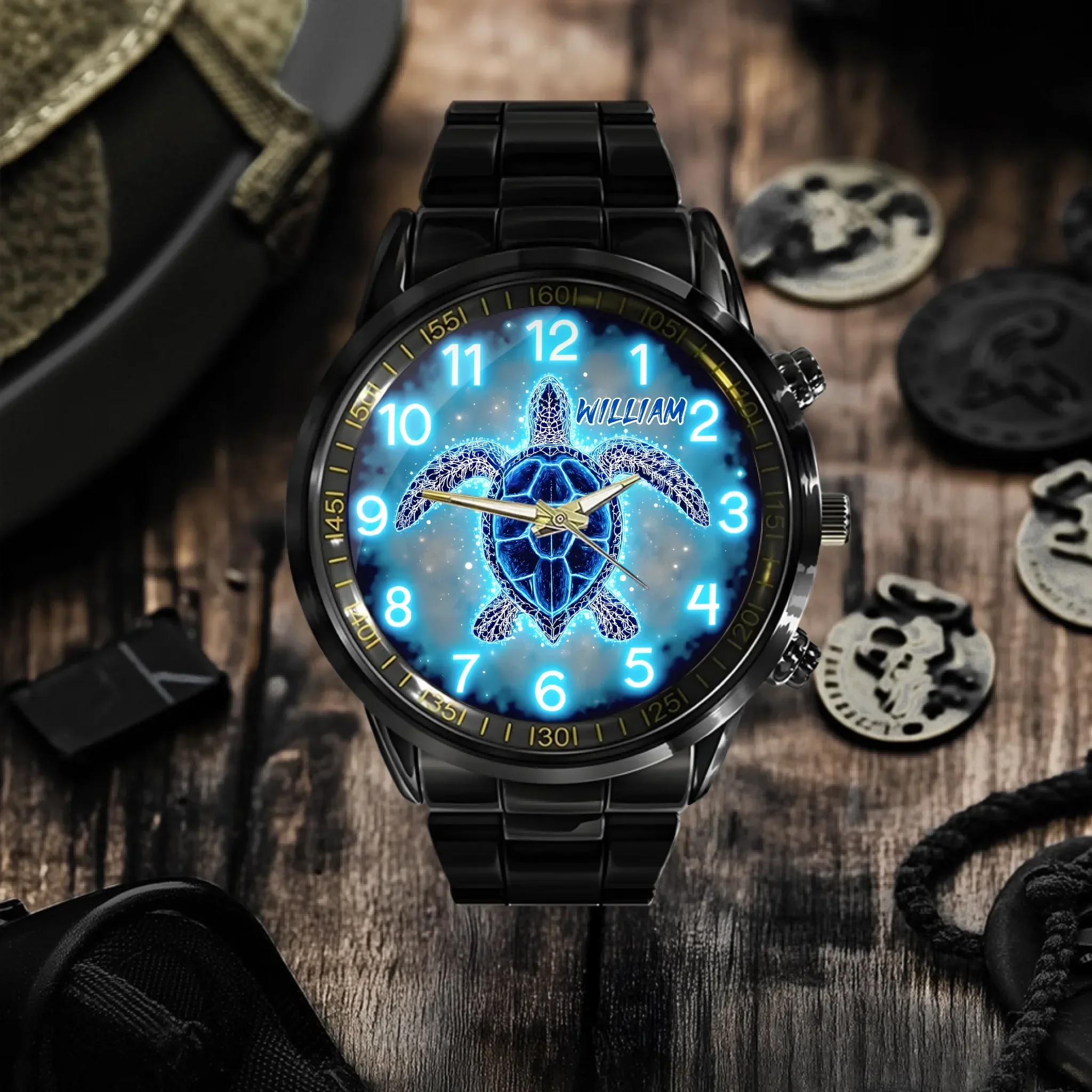Blue Fluorescent Turtle Custom Watch - Personalized Watch - Joliny