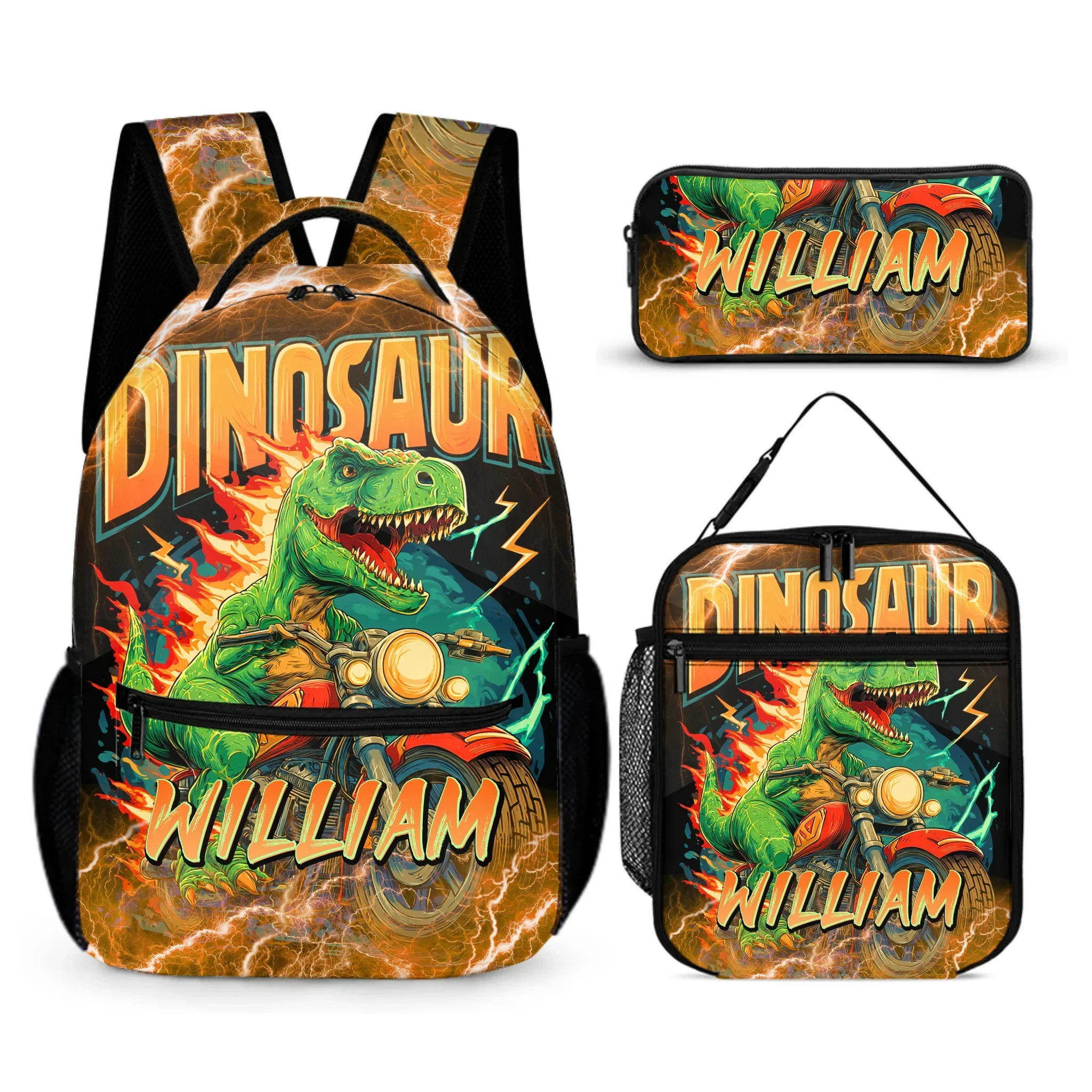 Lightning Dinosaur Riding Motorcycle Custom Backpack - Go-to-school Season Gift