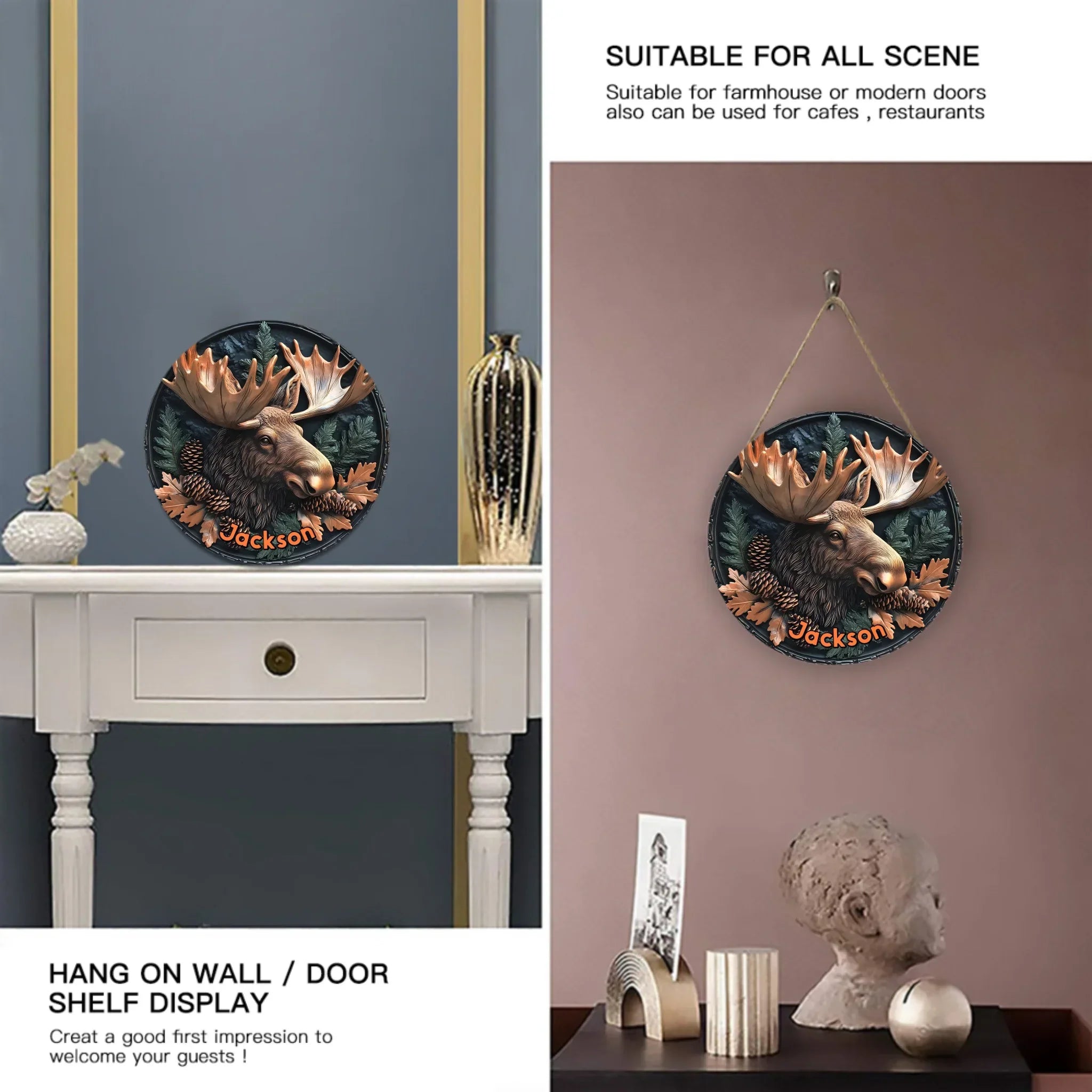 Relief-style Forest Deer Custom Door Plate - Personalized Wooden Sign - Joliny