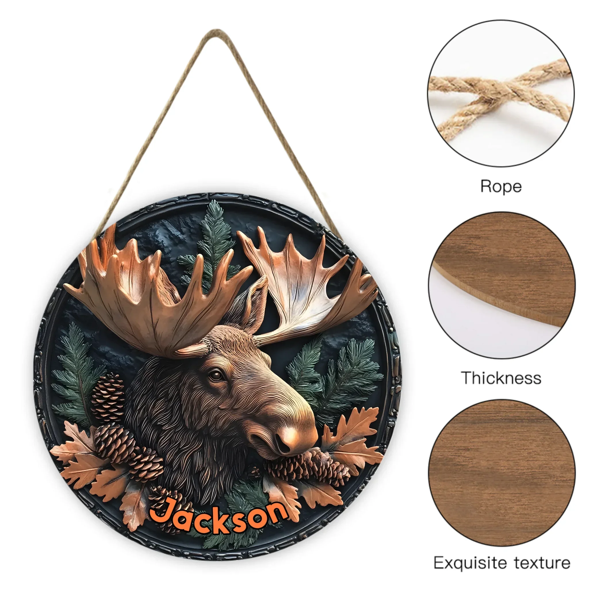Relief-style Forest Deer Custom Door Plate - Personalized Wooden Sign - Joliny