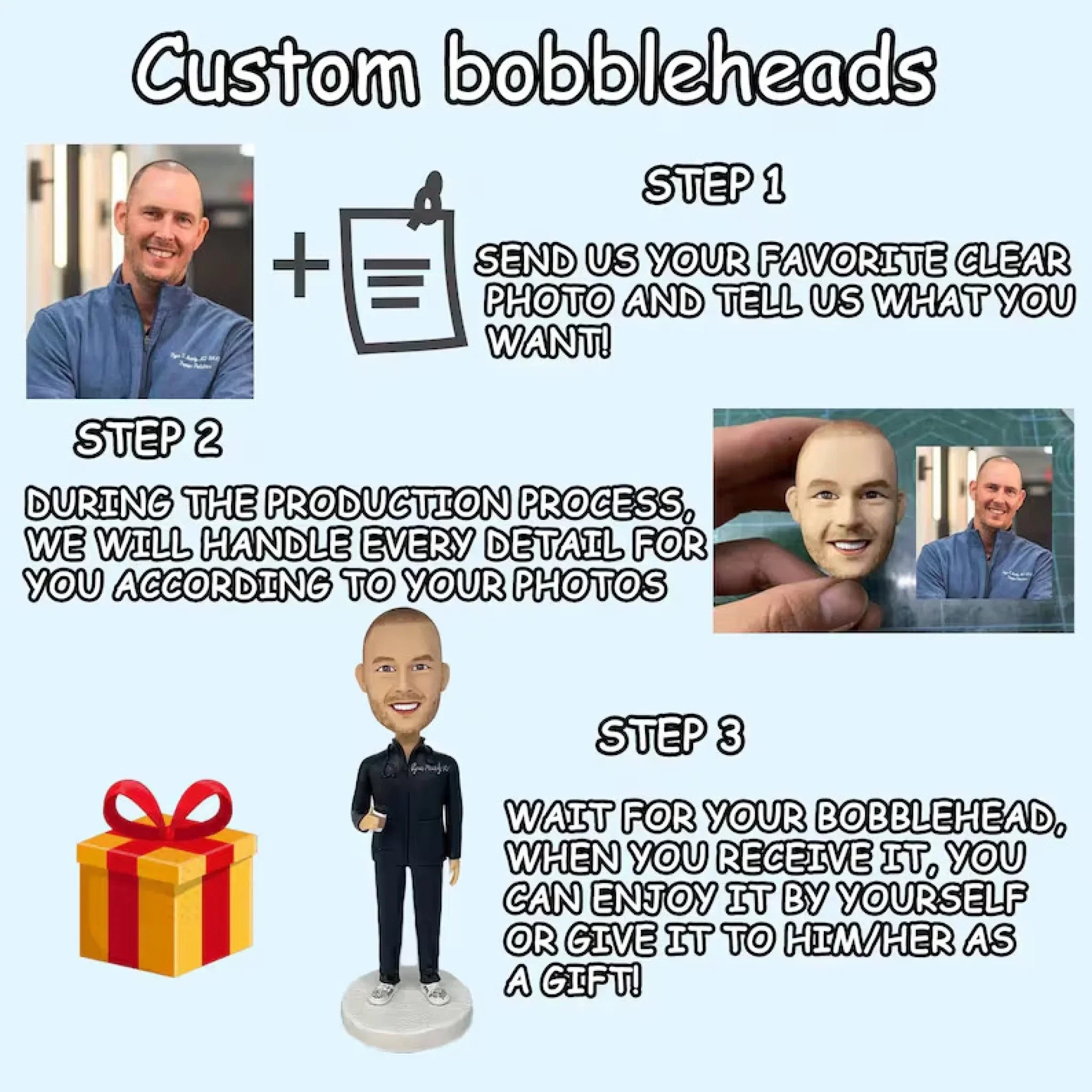 Personalized Photo Clay Figures - Unique Gifts - One Person + Pet
