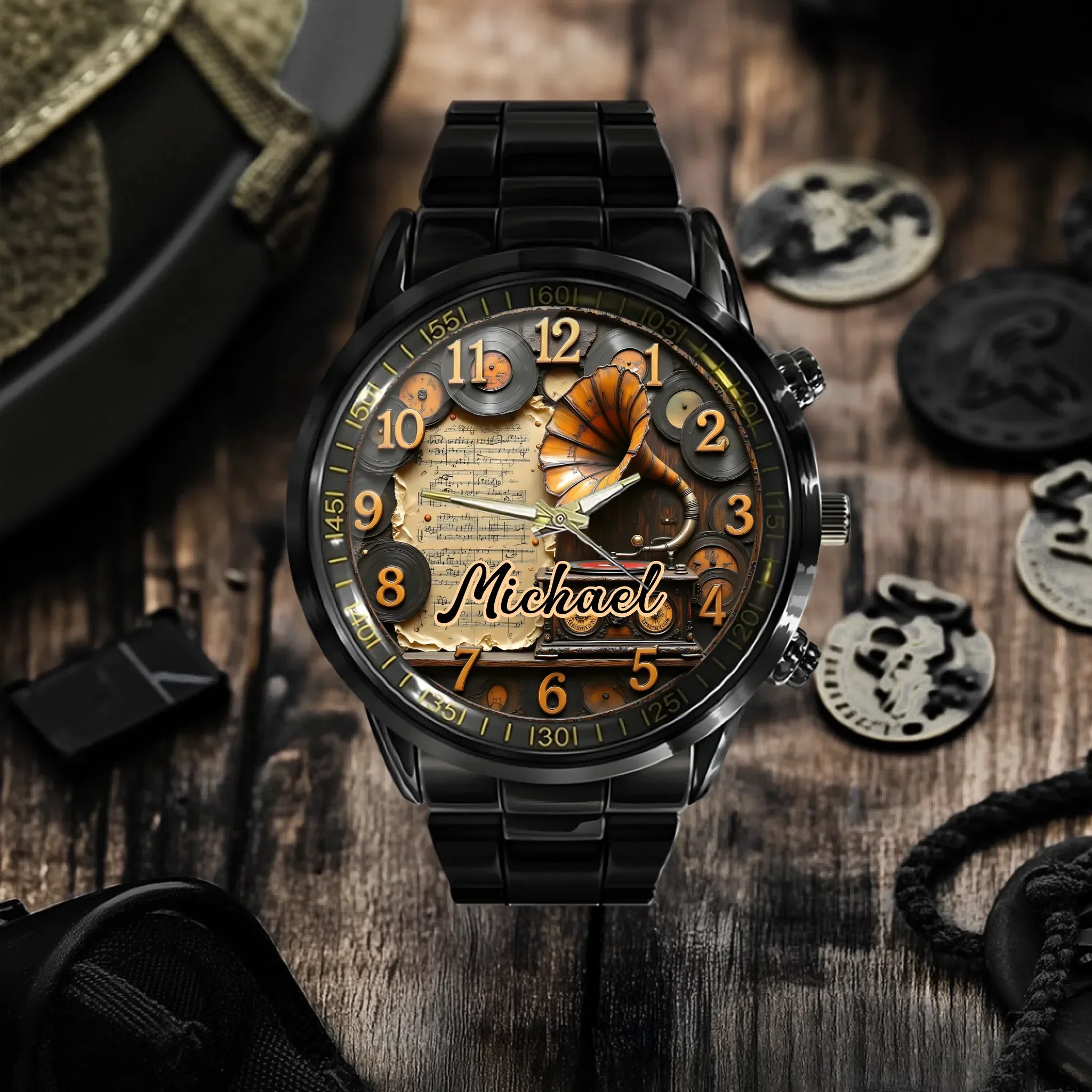 Vintage Phonograph Customized Watch – Personalized Name - Joliny