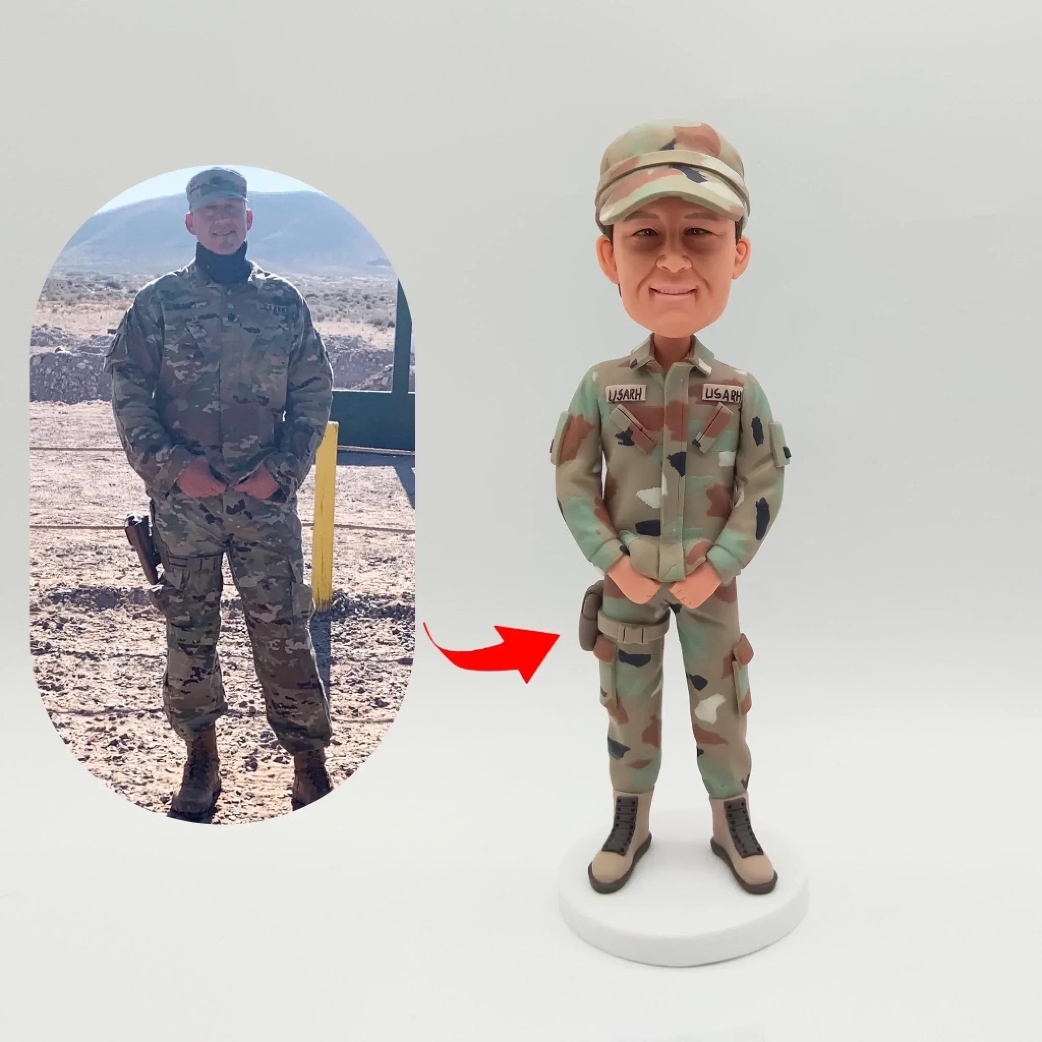 Custom Military Bobblehead With Engraved Text - Army Soldier in Uniform - Joliny
