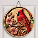Rural-style Red Bird Custom Door Plate - Personalized Name Wooden Sign - Gift for Country Garden Enthusiast - Joliny