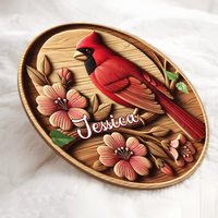 Rural-style Red Bird Custom Door Plate - Personalized Name Wooden Sign - Gift for Country Garden Enthusiast - Joliny