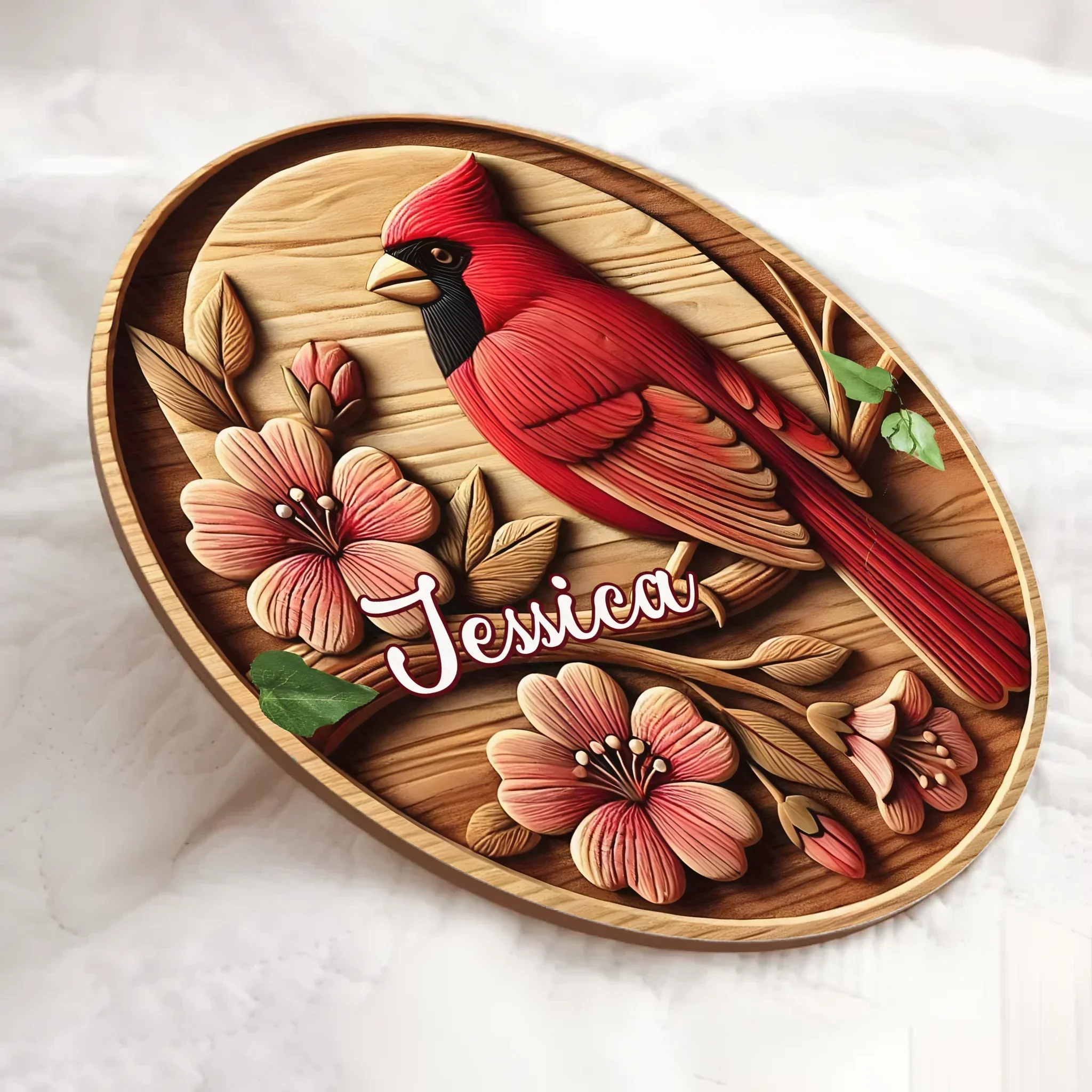 Rural-style Red Bird Custom Door Plate - Personalized Name Wooden Sign - Gift for Country Garden Enthusiast