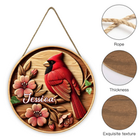 Rural-style Red Bird Custom Door Plate - Personalized Name Wooden Sign - Gift for Country Garden Enthusiast - Joliny