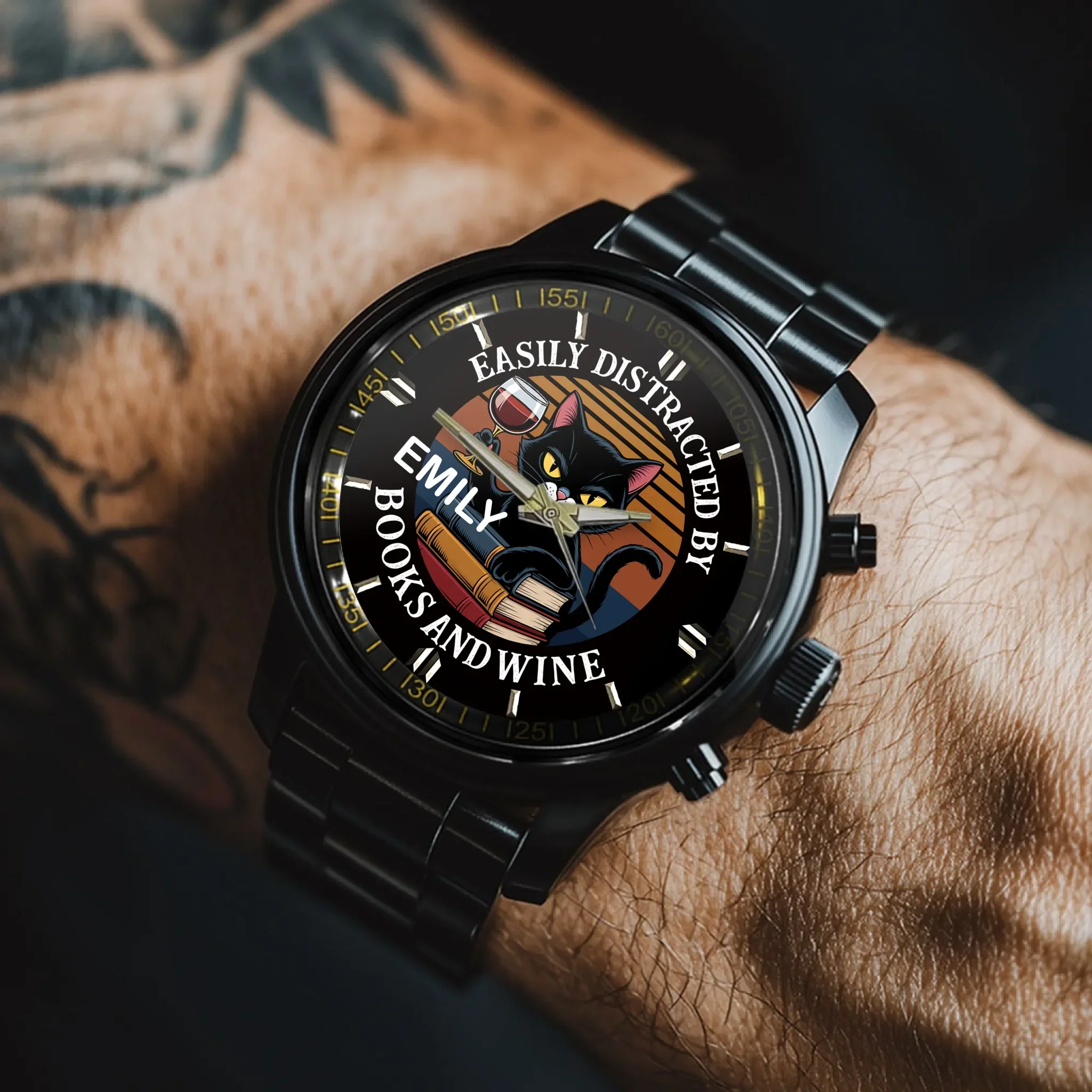Easily Distracted By Books, Cats, & Wine - Personalized Name Watch
