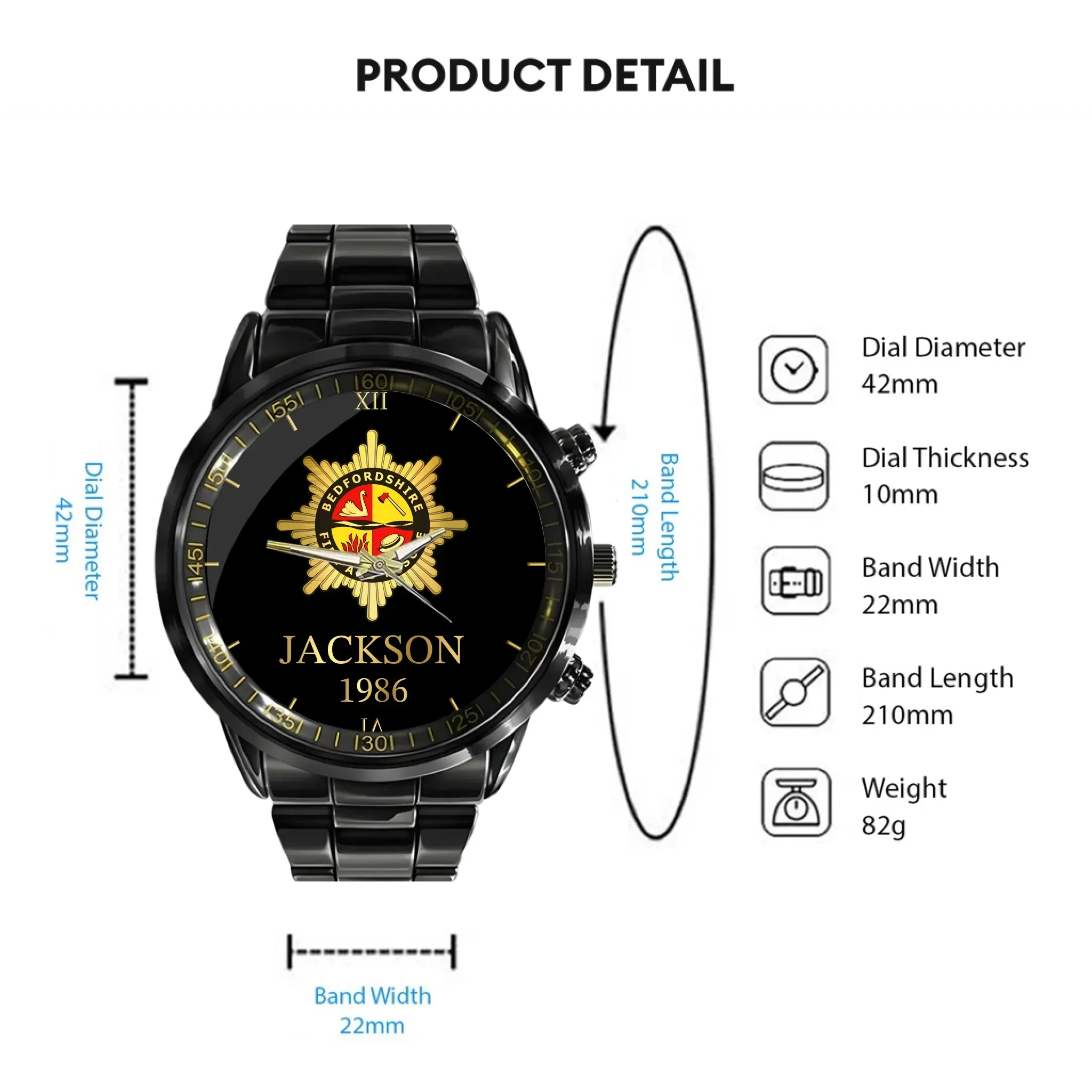 UK Firefighter Logo Custom Watch - Personalized Name - Joliny
