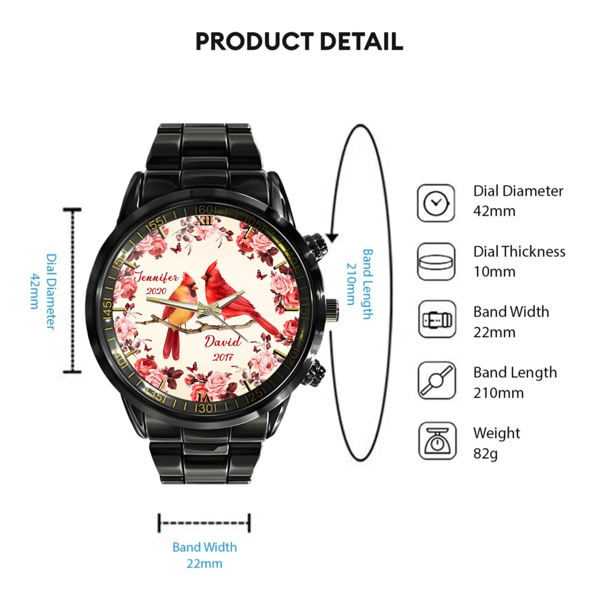 Flowers and Red Bird Customized Watch – Personalized Name - Joliny