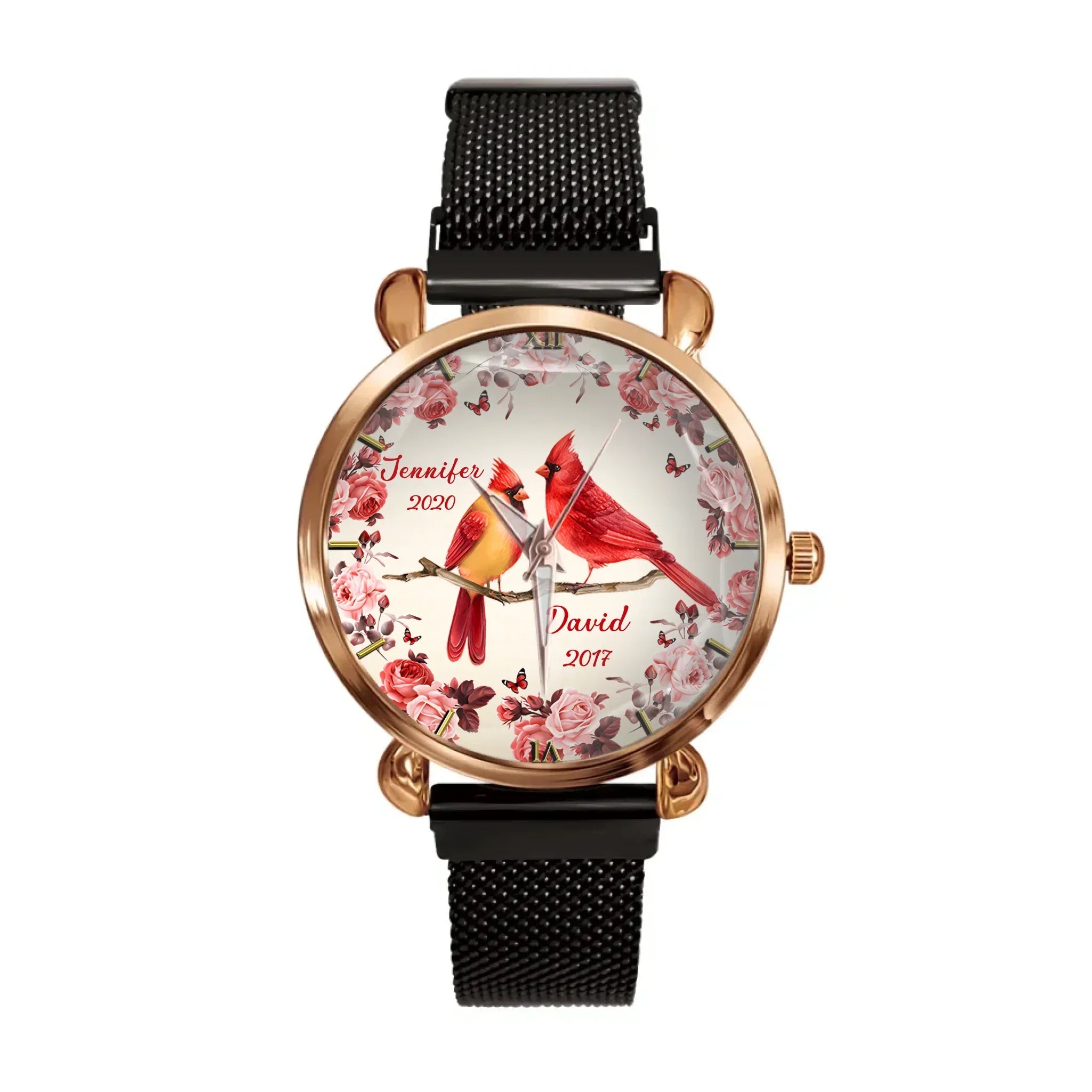 Flowers and Red Bird Customized Watch – Personalized Name - Joliny