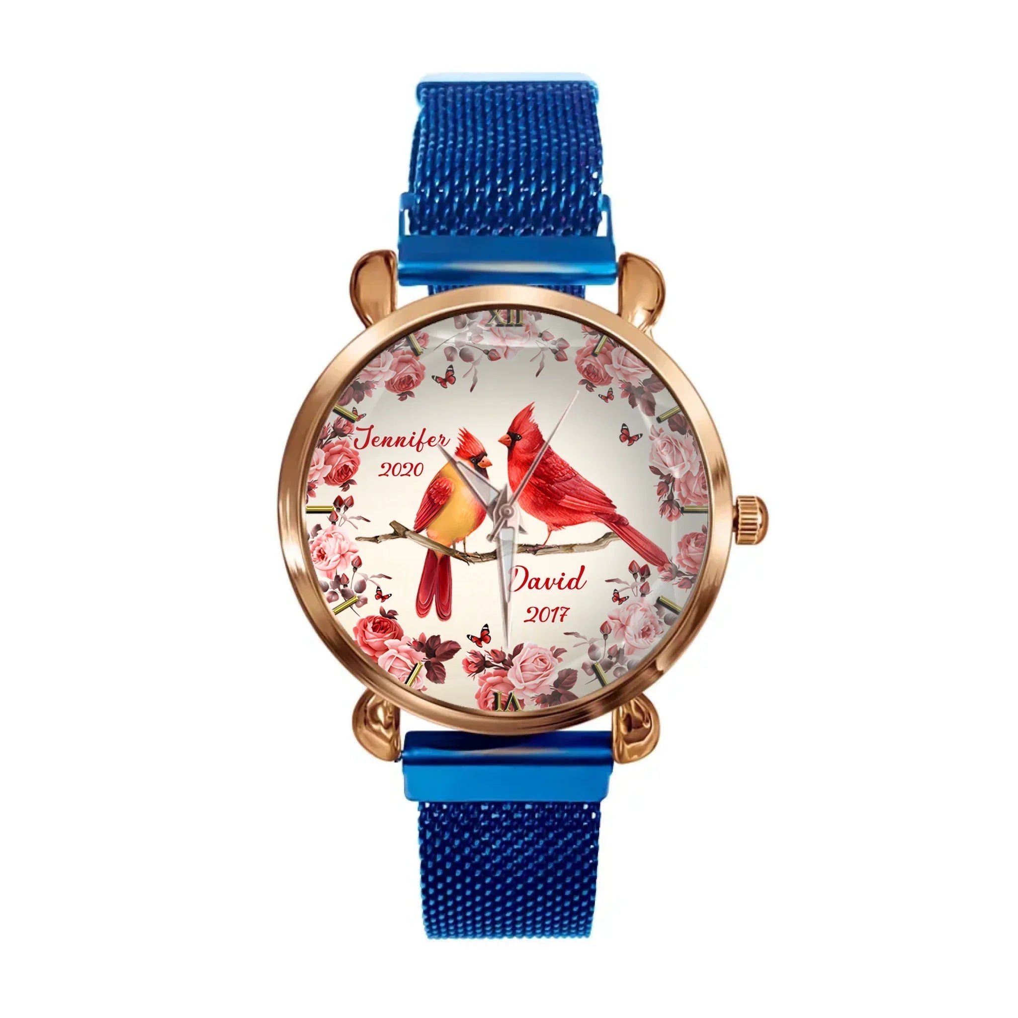 Flowers and Red Bird Customized Watch – Personalized Name - Joliny
