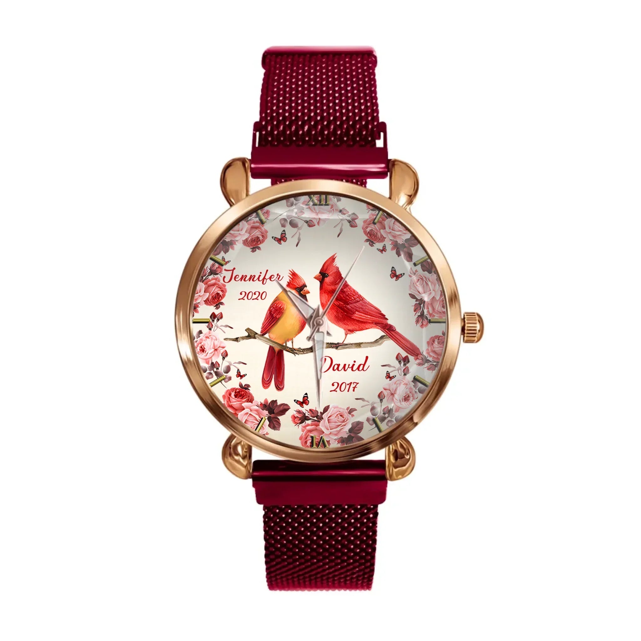 Flowers and Red Bird Customized Watch – Personalized Name - Joliny
