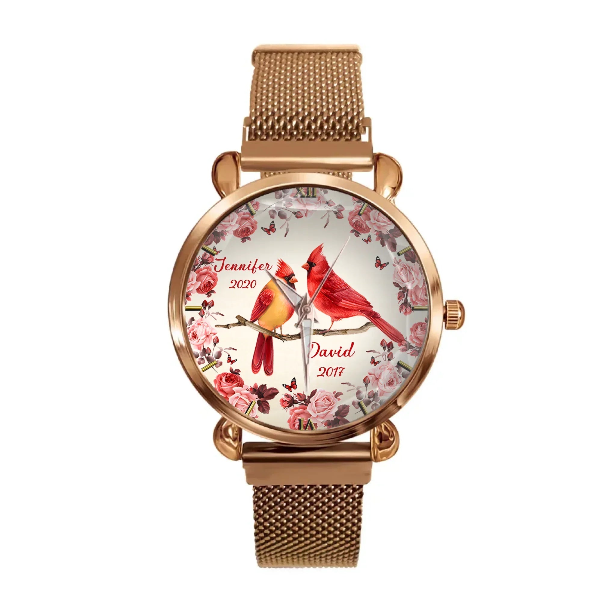 Flowers and Red Bird Customized Watch – Personalized Name - Joliny