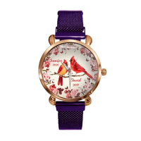Flowers and Red Bird Customized Watch – Personalized Name - Joliny