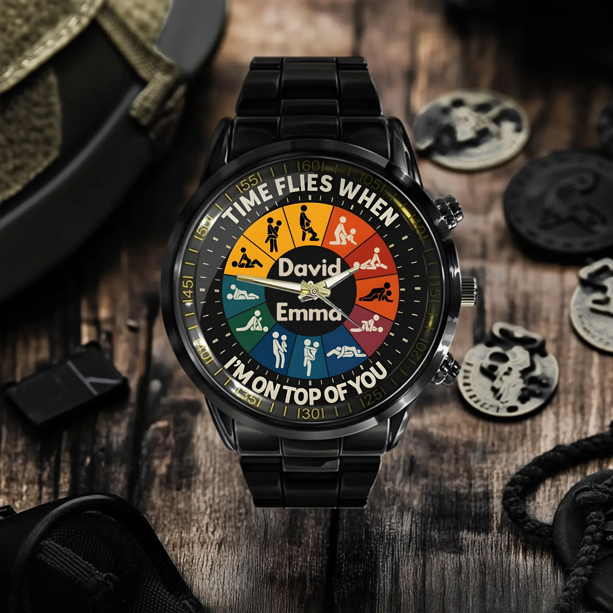 Time Flies When I’m On Top Of You - Personalized Couple Hand Watch - Joliny