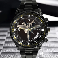 Adventurer’s Custom Name Watch: Fighter Jet & Compass Design - Joliny