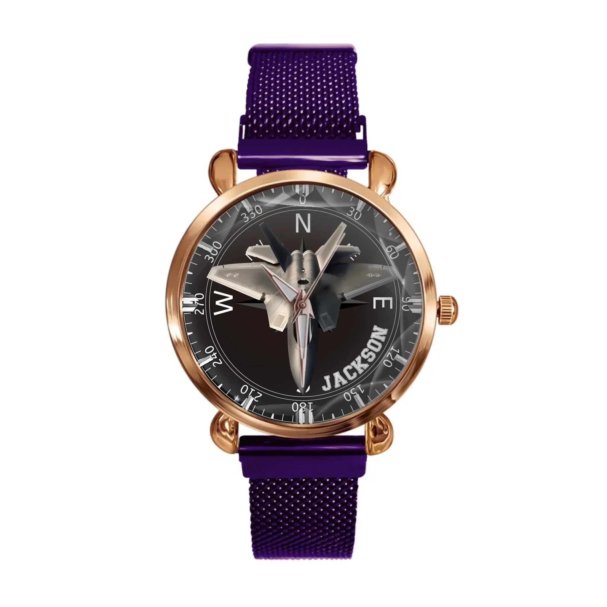 Adventurer’s Custom Name Watch: Fighter Jet & Compass Design - Joliny
