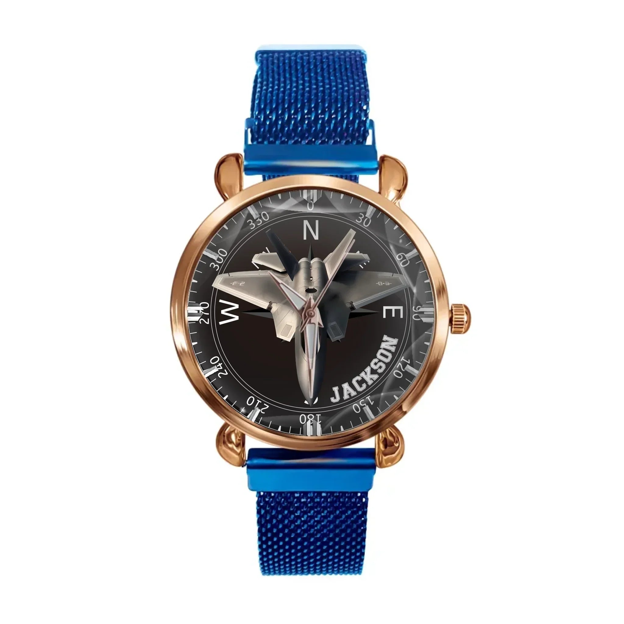 Adventurer’s Custom Name Watch: Fighter Jet & Compass Design - Joliny