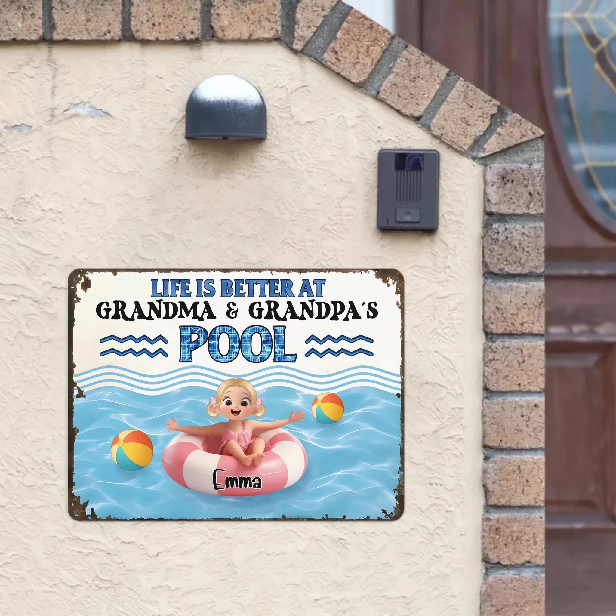 Life is Better at Grandma & Grandpa Pool Customized Painting - Personalized Metal Sign