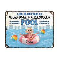 Life is Better at Grandma & Grandpa Pool Customized Painting - Personalized Metal Sign - Joliny
