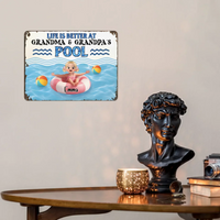 Life is Better at Grandma & Grandpa Pool Customized Painting - Personalized Metal Sign - Joliny