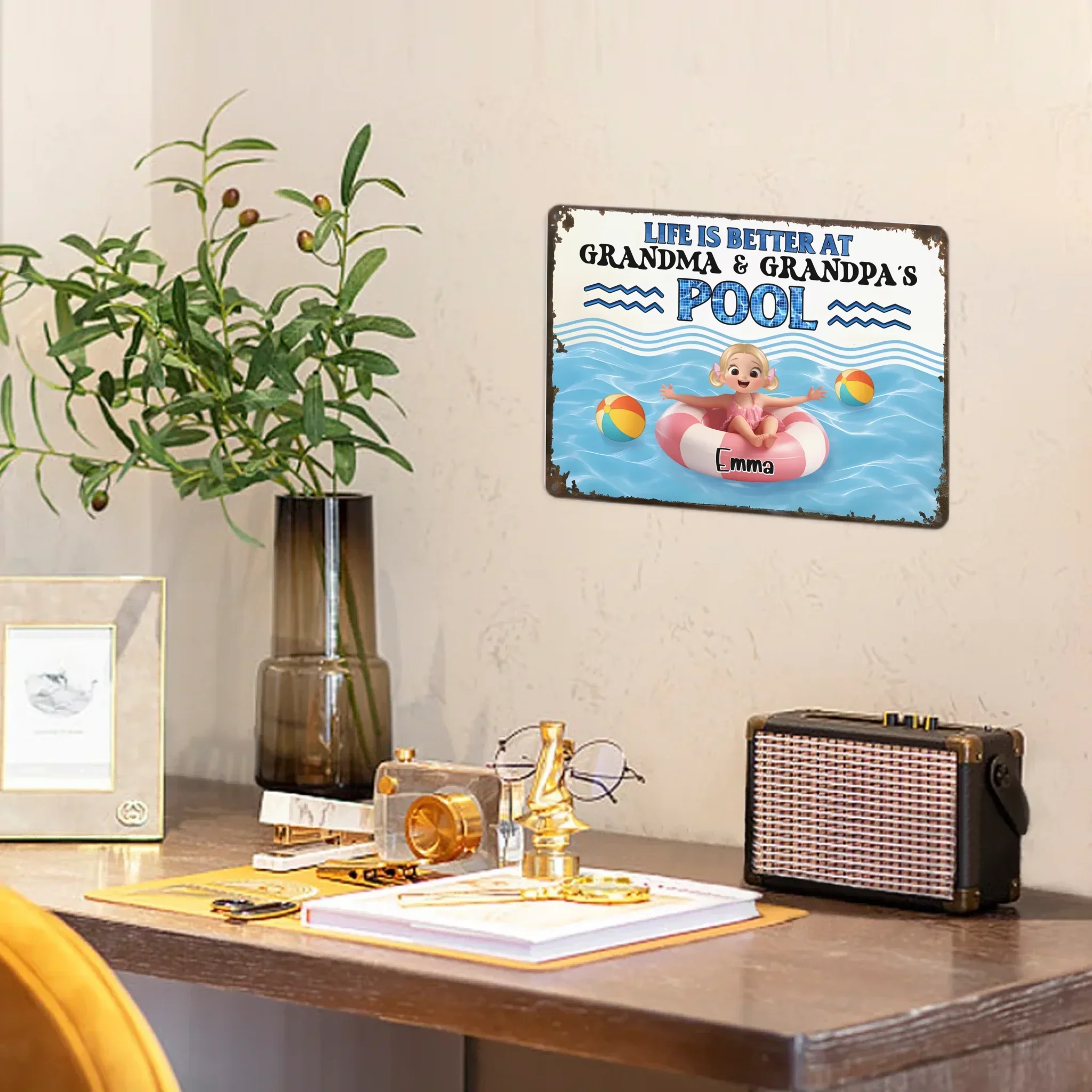 Life is Better at Grandma & Grandpa Pool Customized Painting - Personalized Metal Sign - Joliny