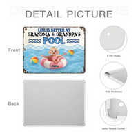 Life is Better at Grandma & Grandpa Pool Customized Painting - Personalized Metal Sign - Joliny