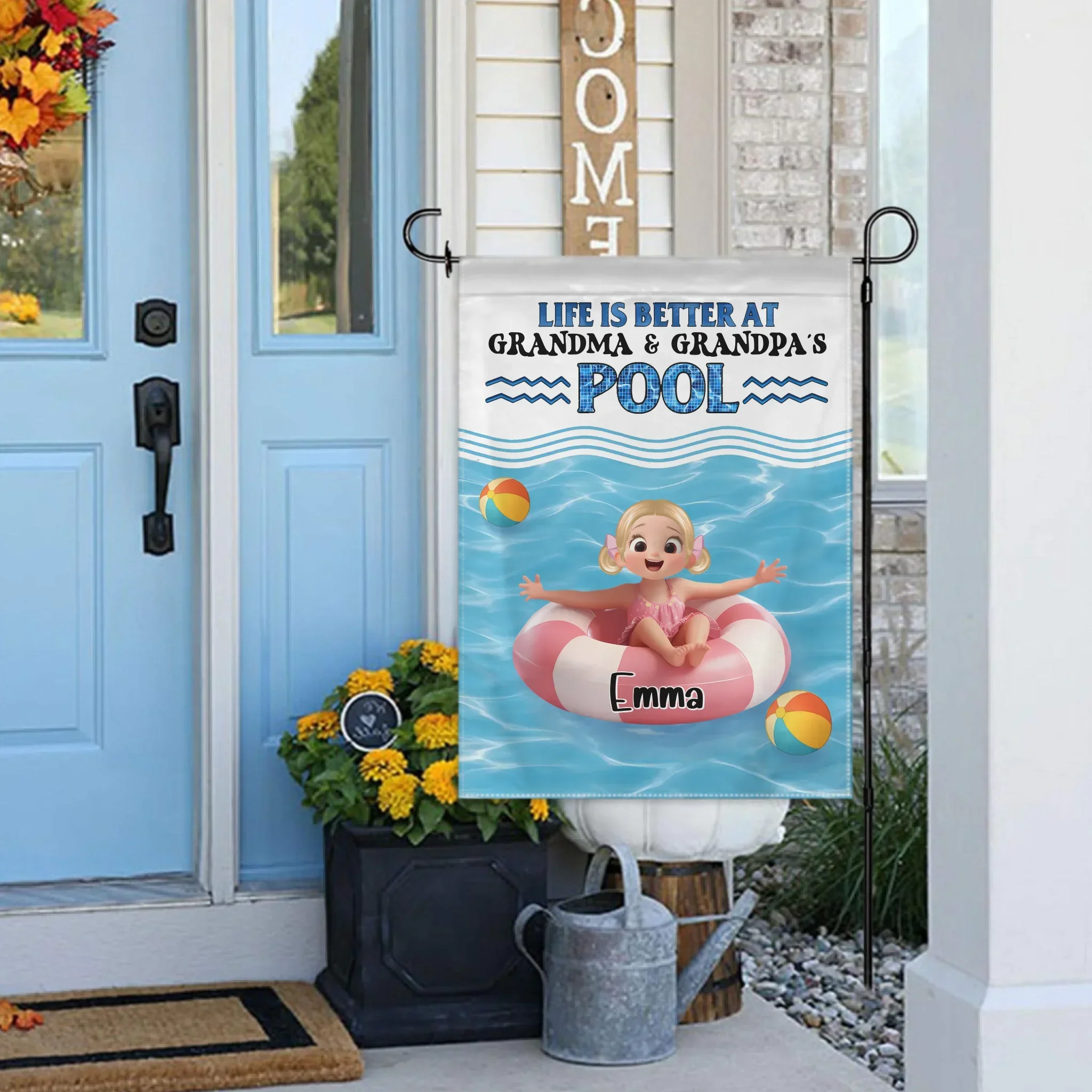 Life is Better at Grandma & Grandpa Pool Customized Flag - Personalized Garden Decoration