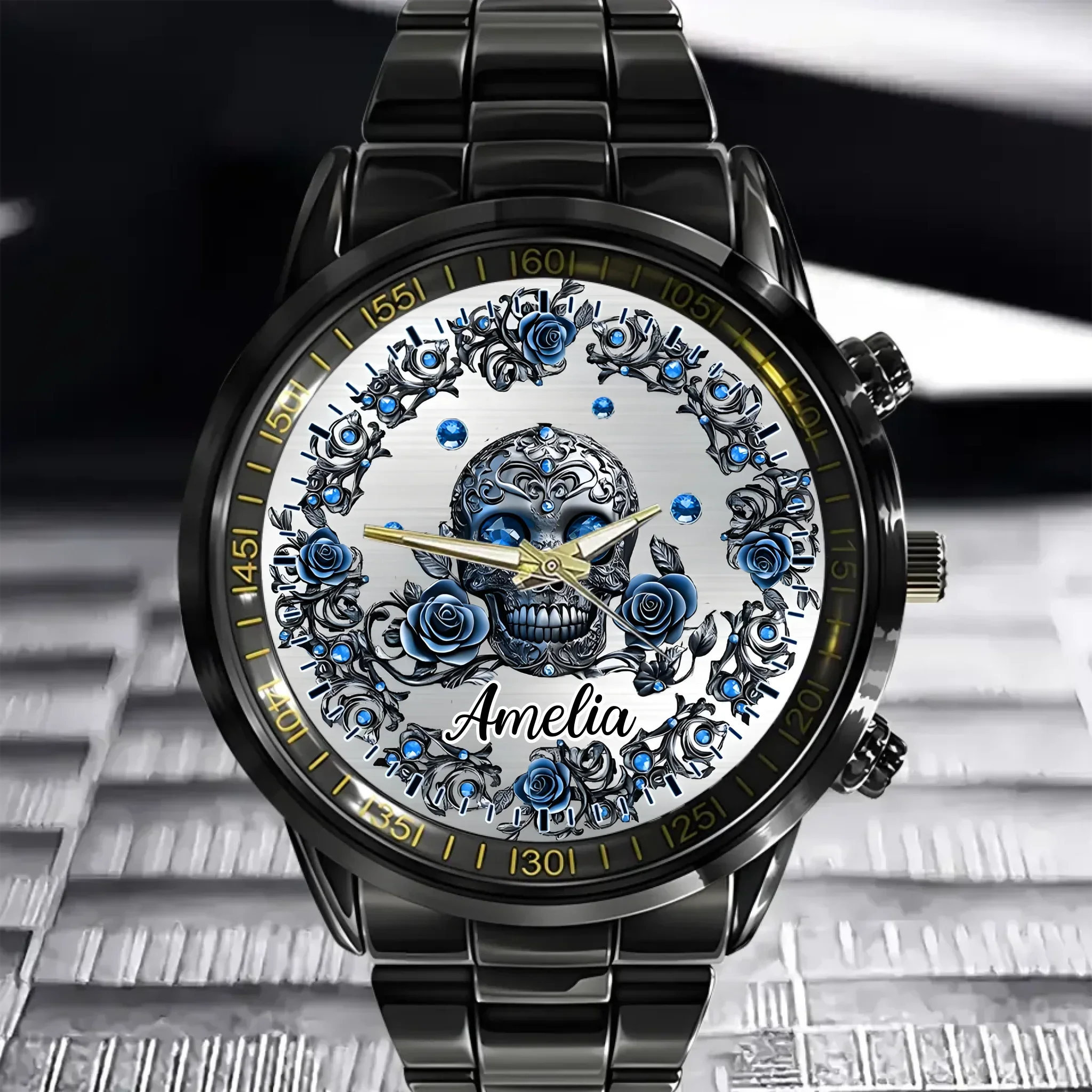 Beautiful Skull And Roses - Personalized Skull Women Watch