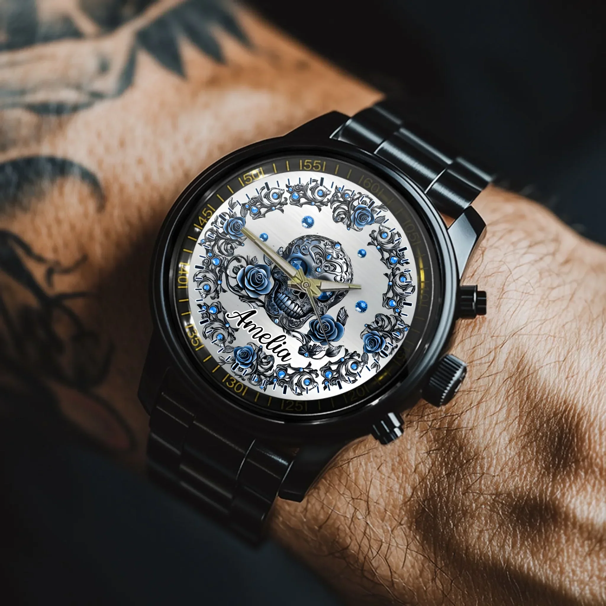 Beautiful Skull And Roses - Personalized Skull Women Watch