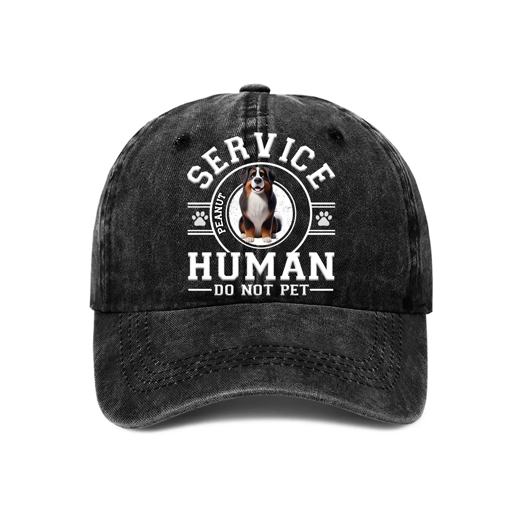 Dog Service Human Cartoon - Personalized Custom Vintage Washed Denim Cap