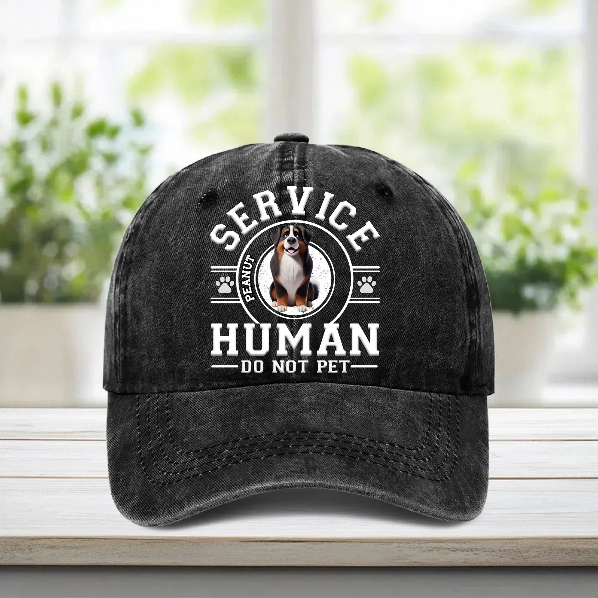 Dog Service Human Cartoon - Personalized Custom Vintage Washed Denim Cap