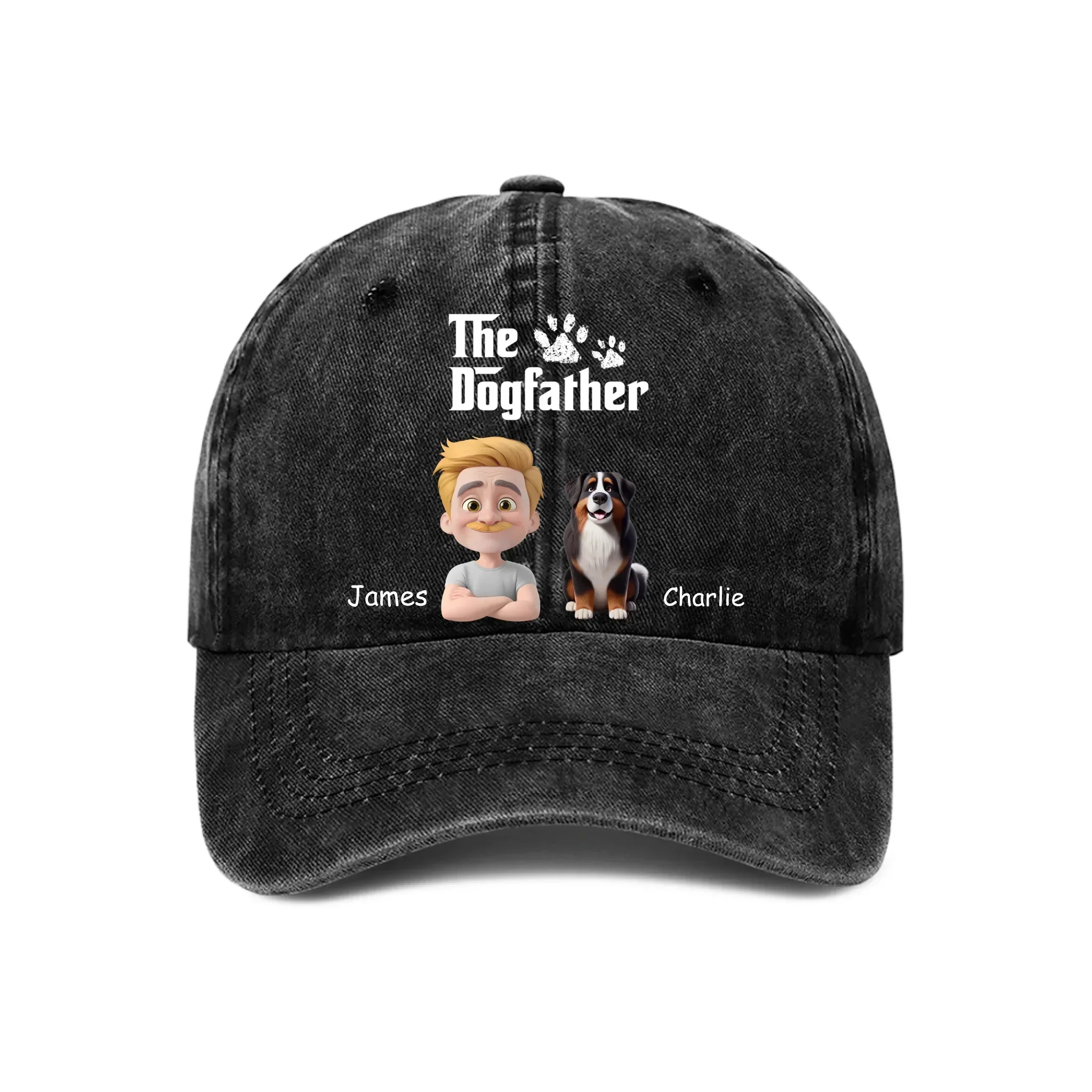 Cool Dog Father Customized Baseball Cap - Personalized Vintage Denim Cap