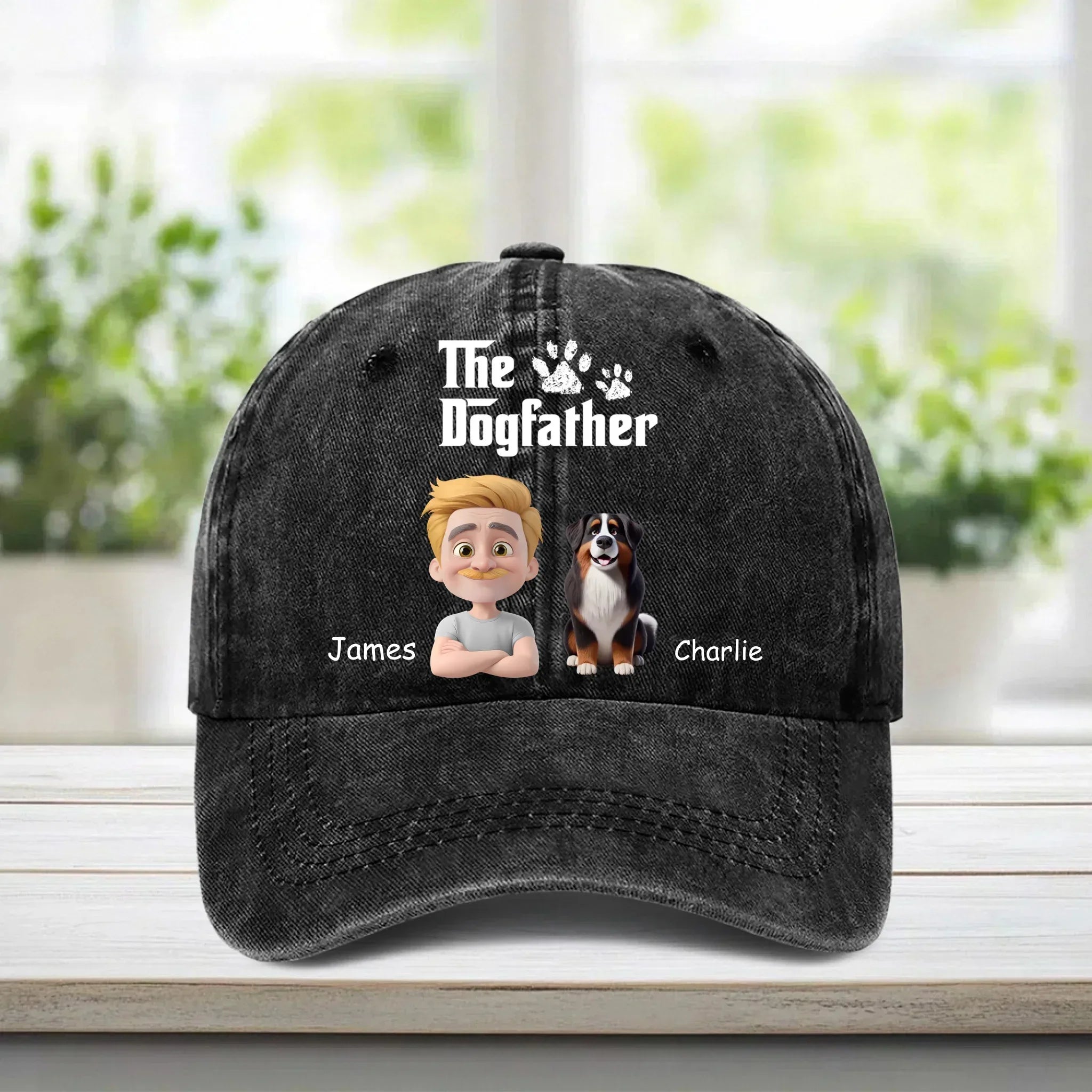 Cool Dog Father Customized Baseball Cap - Personalized Vintage Denim Cap