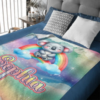 The Dreaming Koala On The Rainbow Custom Blanket - Personalized Name - Start The School Season