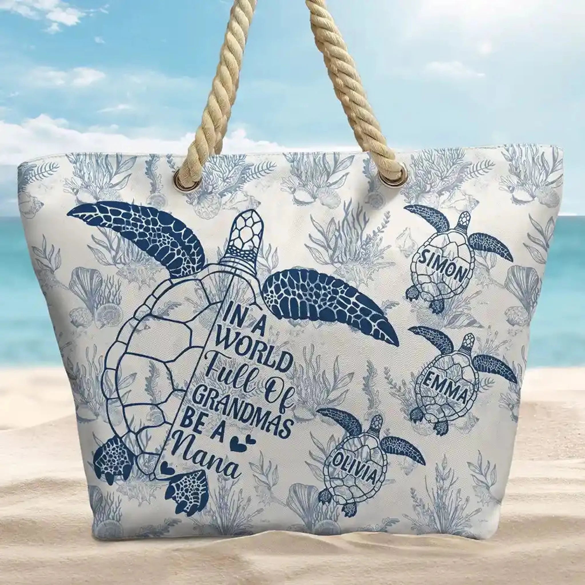 Beach-style Hawaiian Turtle Tote Bag - Personalized Title and Name Beach Bag