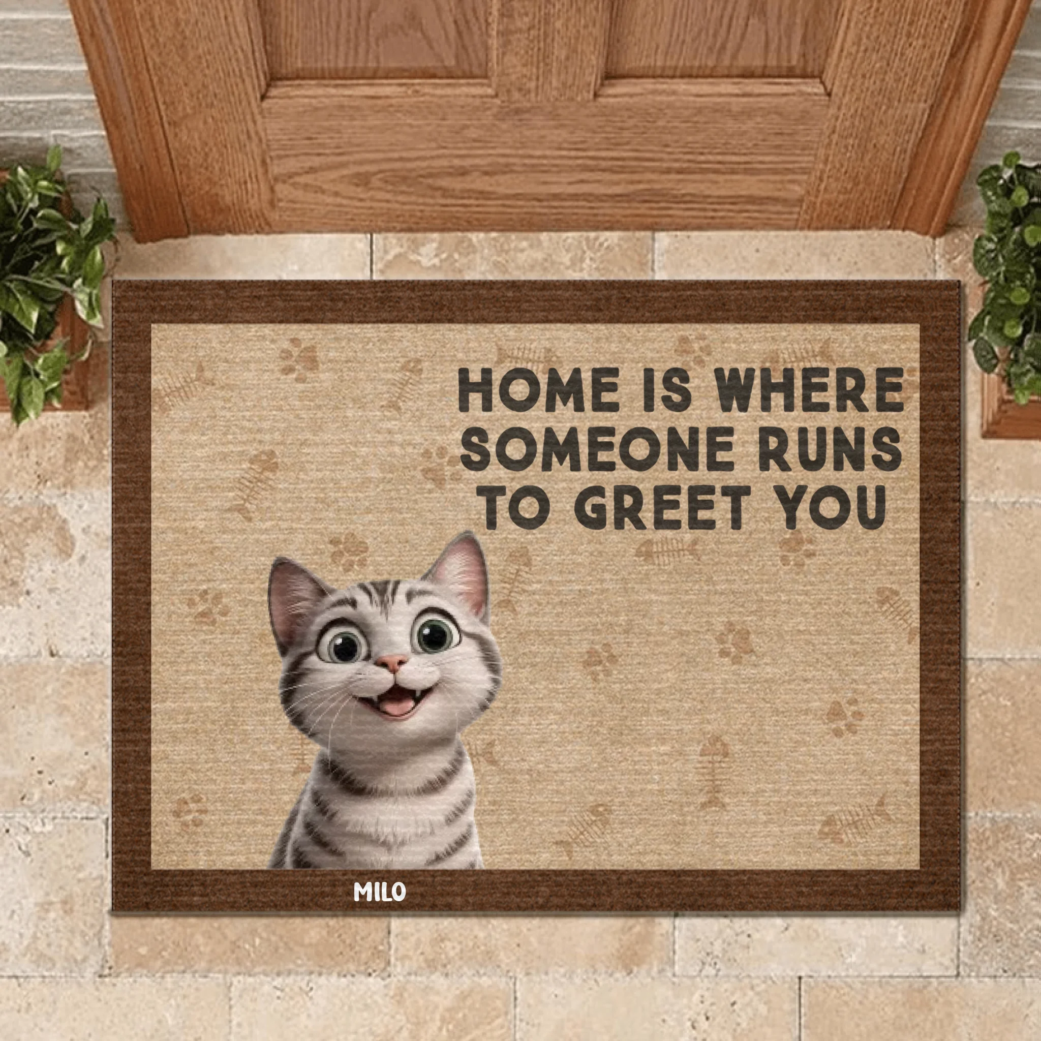 Home Is Where Someone Runs To Greet You Customized Doormat - Personalized Pets and Name