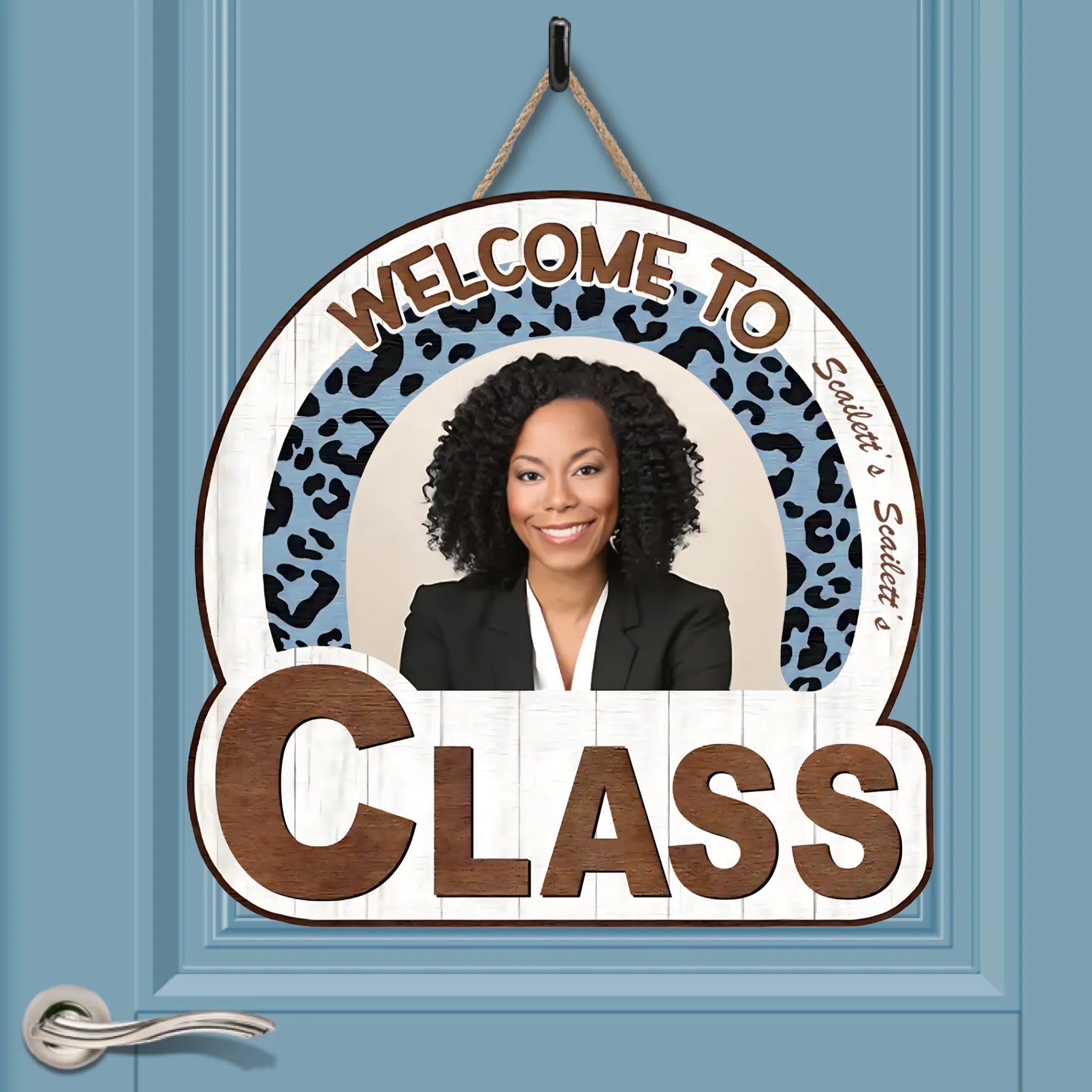 Welcome To My Office Customized Door Plate - Personalized Name and Photo Wooden Sign - A Gift For Teachers