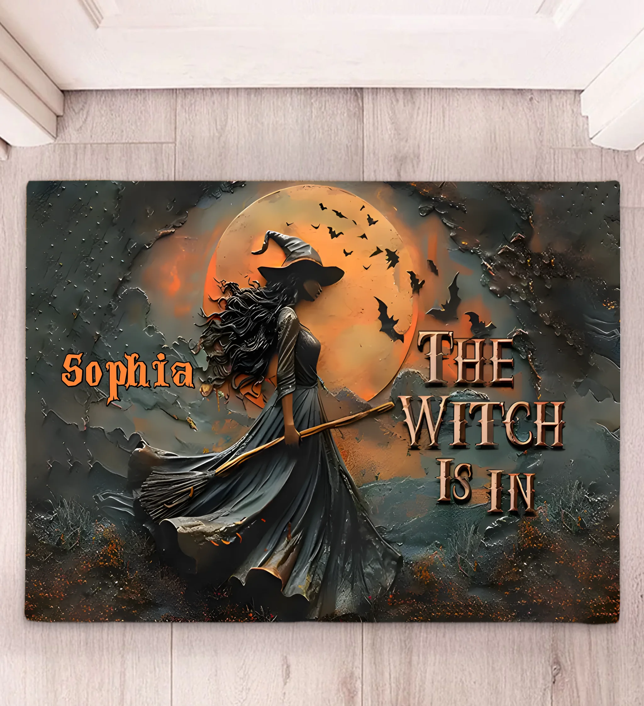 Mysterious Witch Is In - Personalized Name Doormat - Halloween decorations