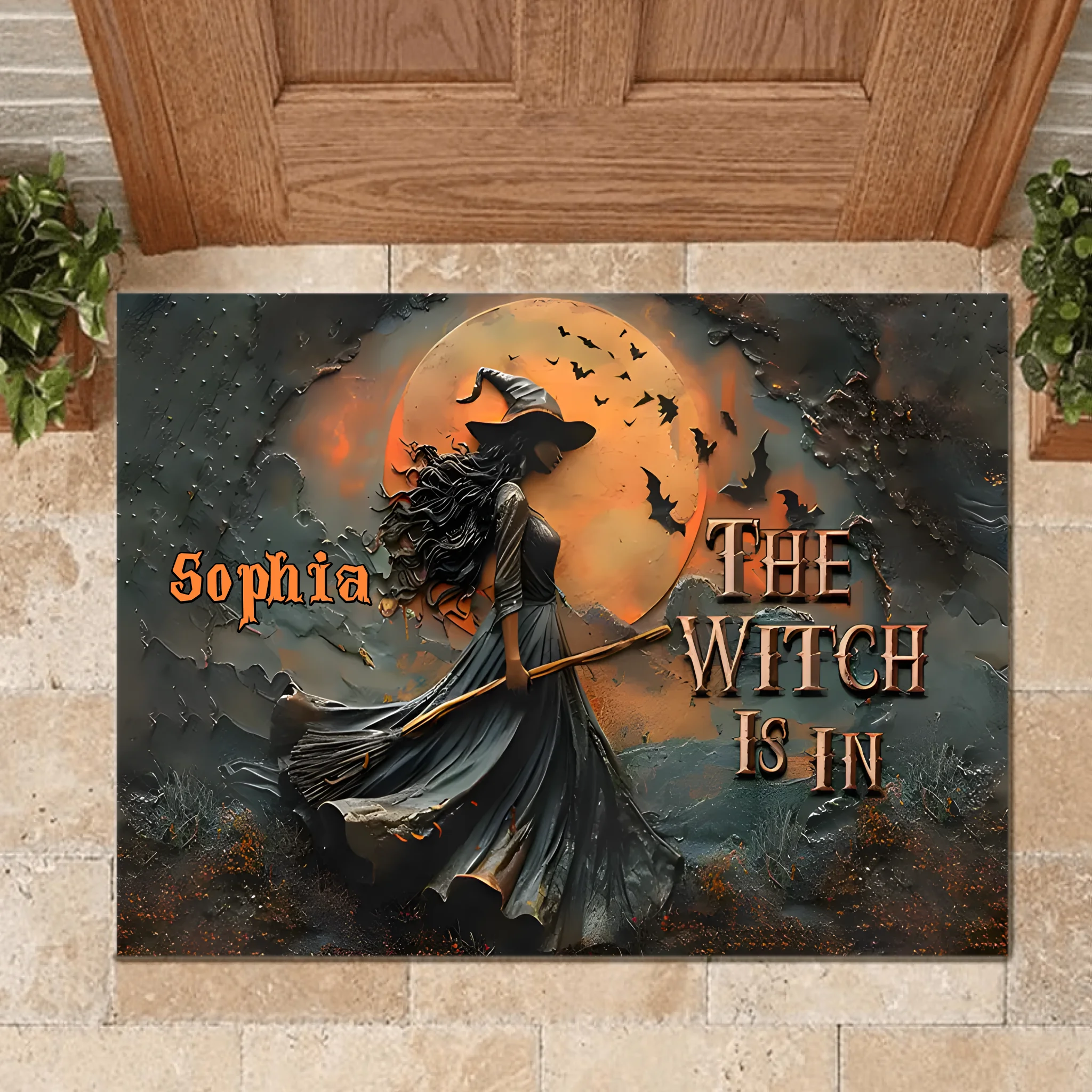 Mysterious Witch Is In - Personalized Name Doormat - Halloween decorations