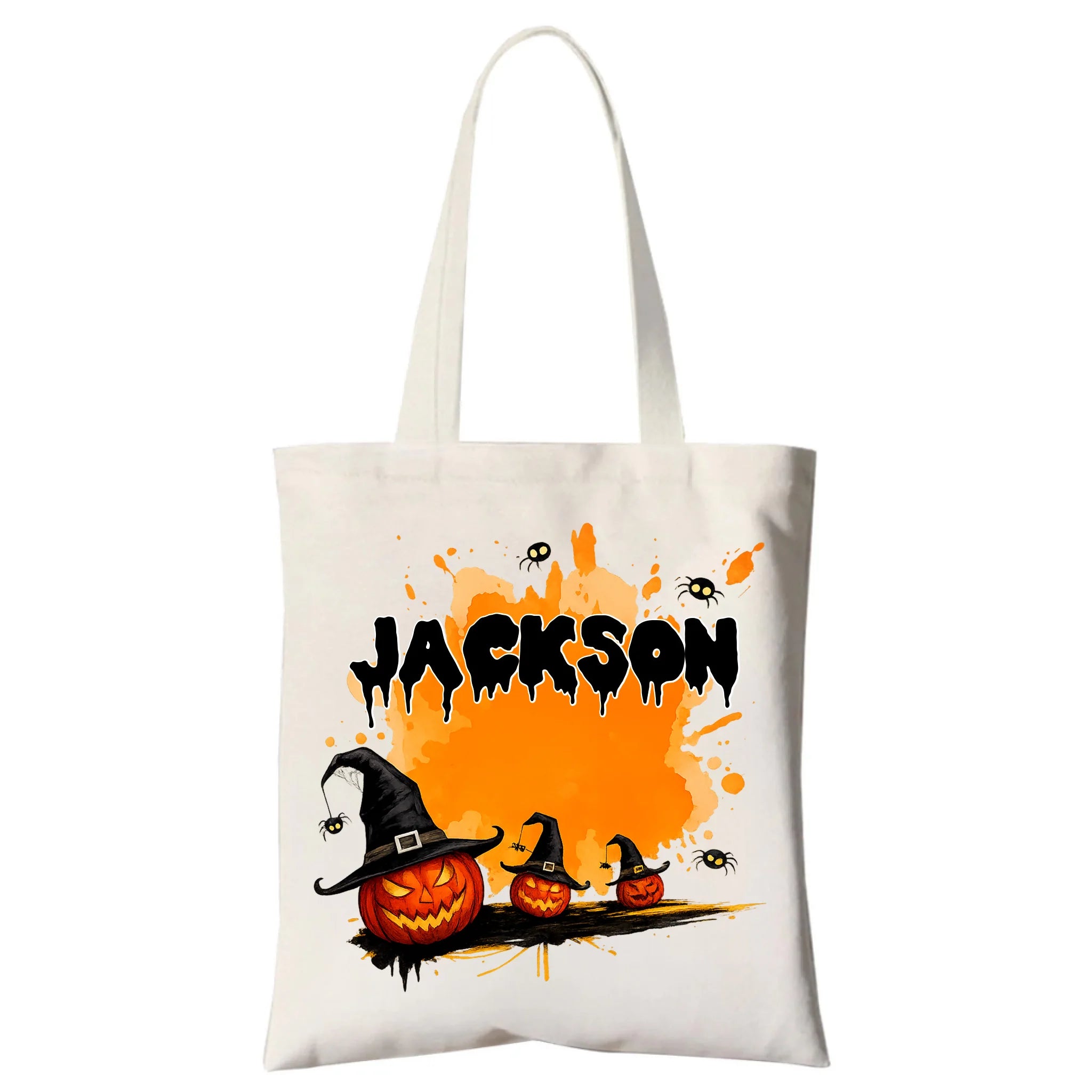 Halloween-themed Custom Canvas Bag - Personalized Pattern And Name Handbag