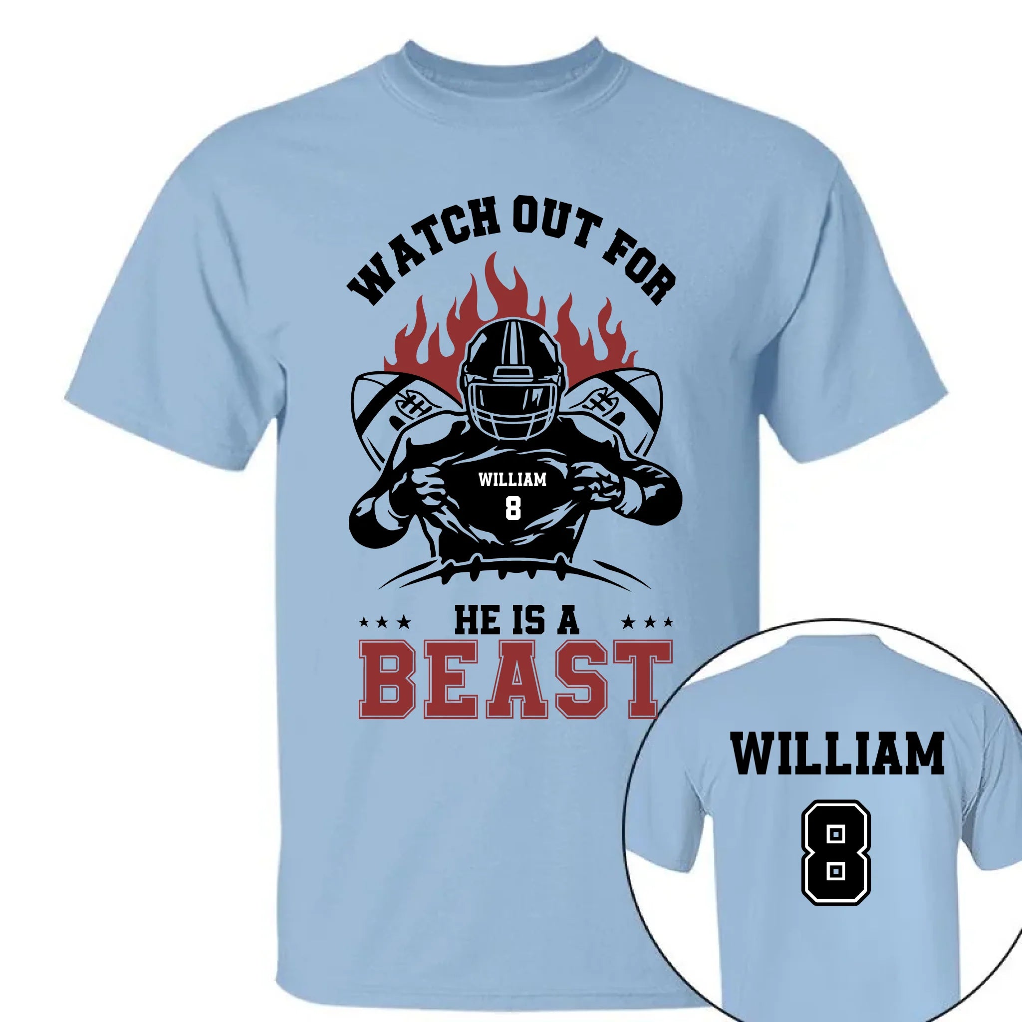 Be Careful For He's A Beast Customized Football Clothing - Personalized Name&Number - Gift For Football Players