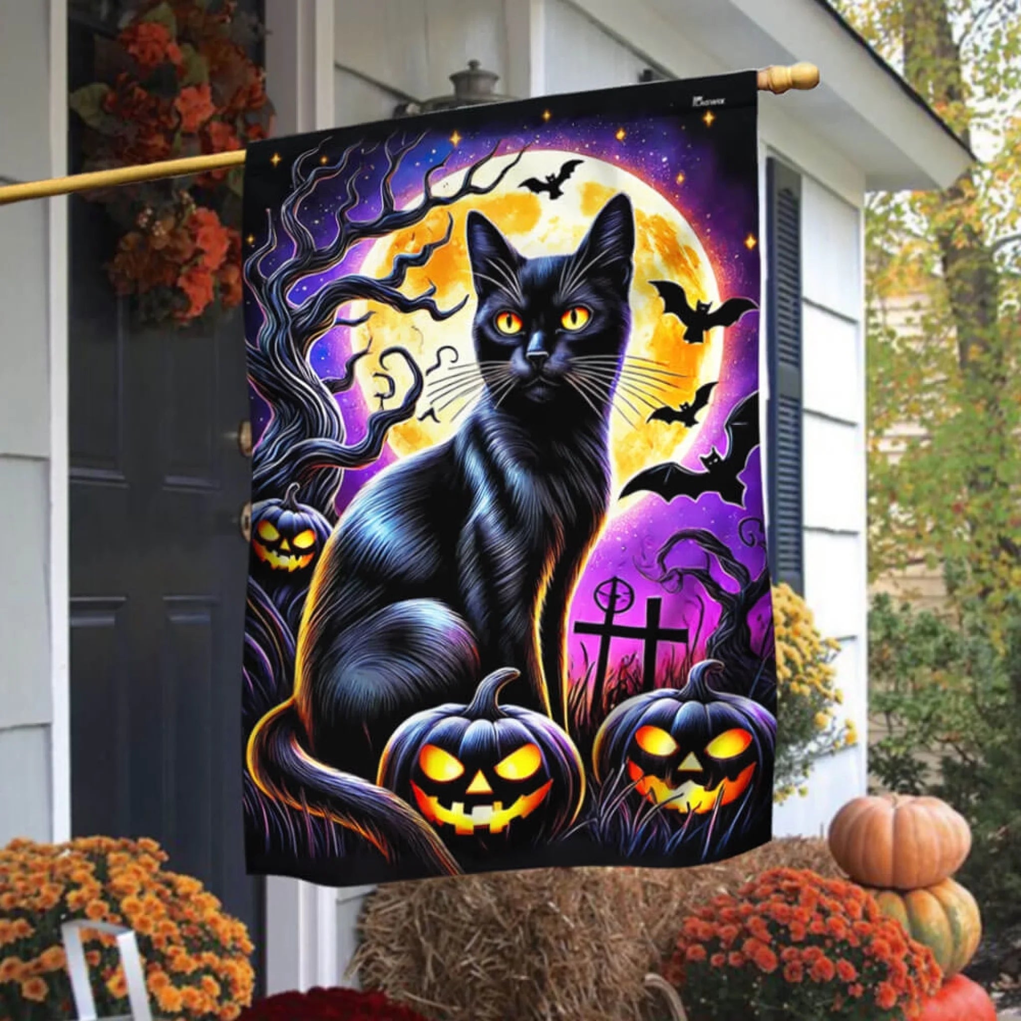 Black Cat Pumpkin Custom Garden Flag – Personalized Halloween Flag - Garden Decoration